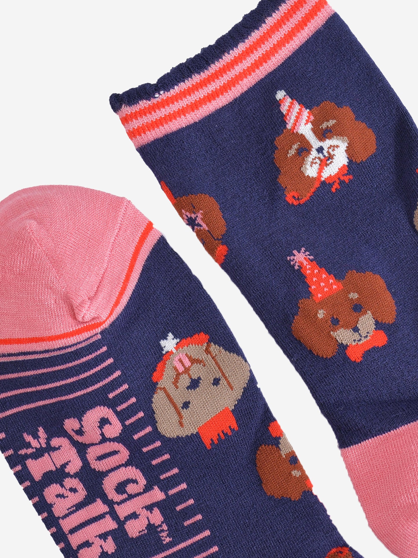 Women's Bamboo Socks - Navy Blue/Pink, Party Dogs