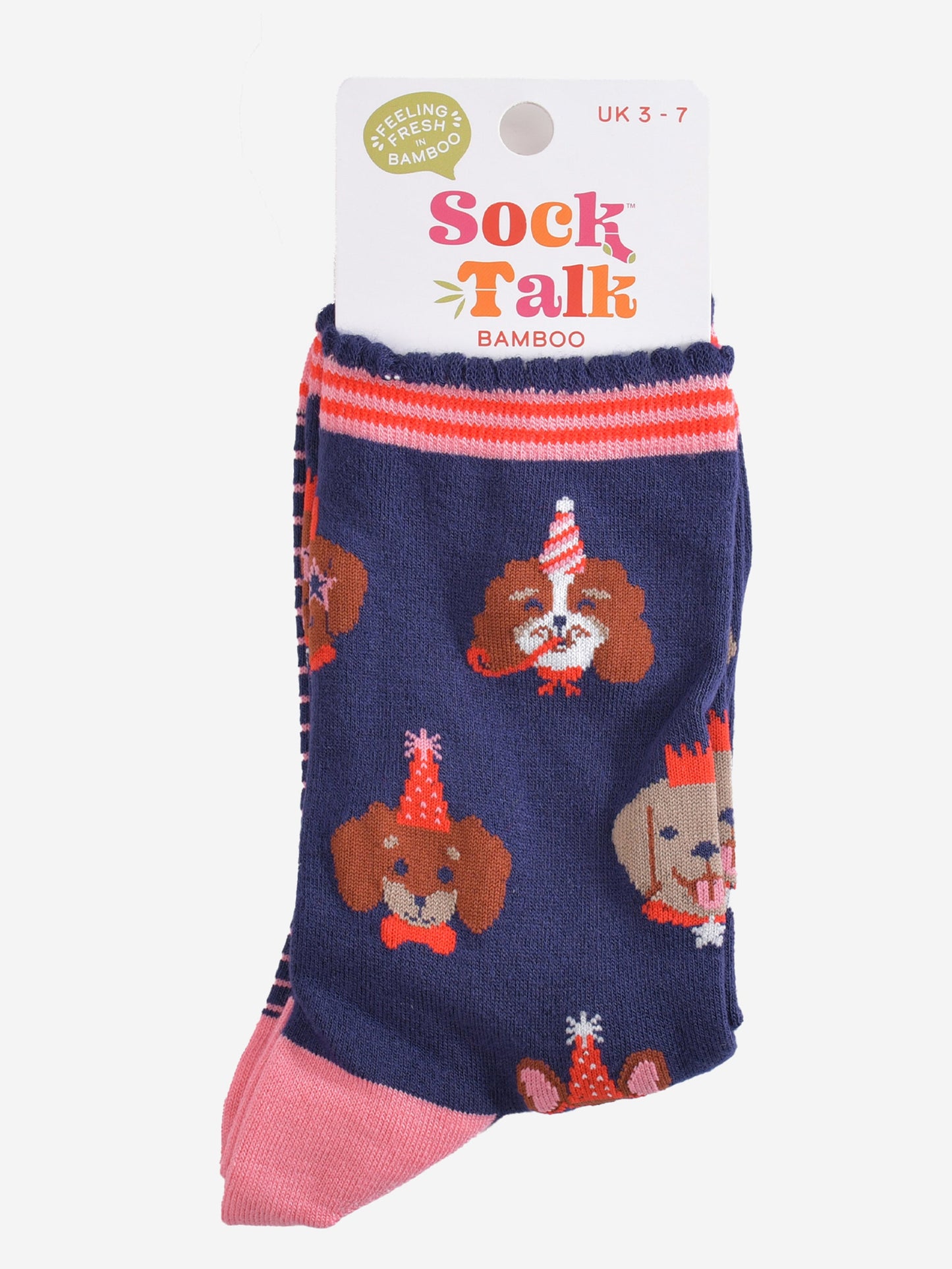 Women's Bamboo Socks - Navy Blue/Pink, Party Dogs