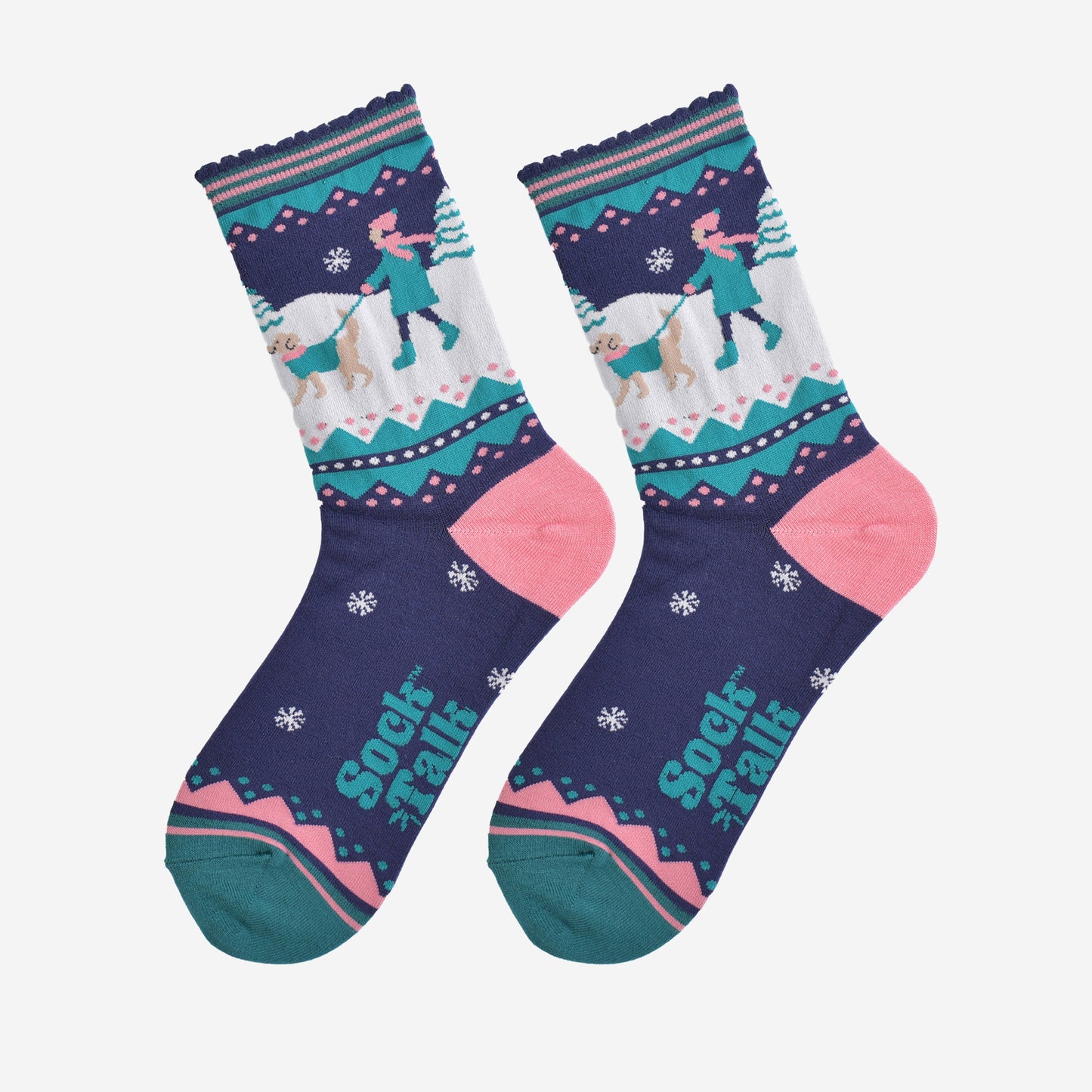 Women's Bamboo Socks - Navy Blue/Pink, Golden Retriever Walk