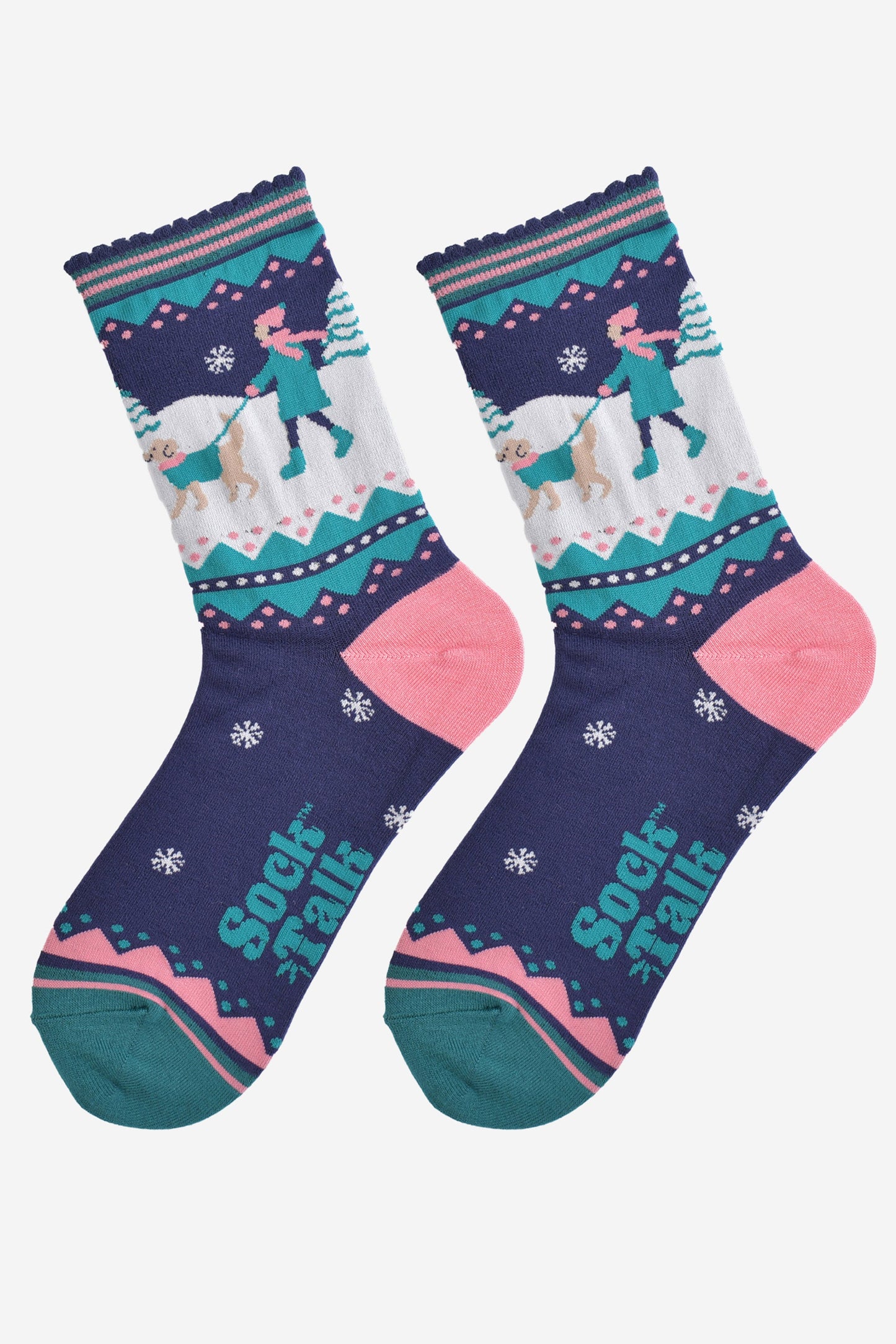 Women's Bamboo Socks - Navy Blue/Pink, Golden Retriever Walk