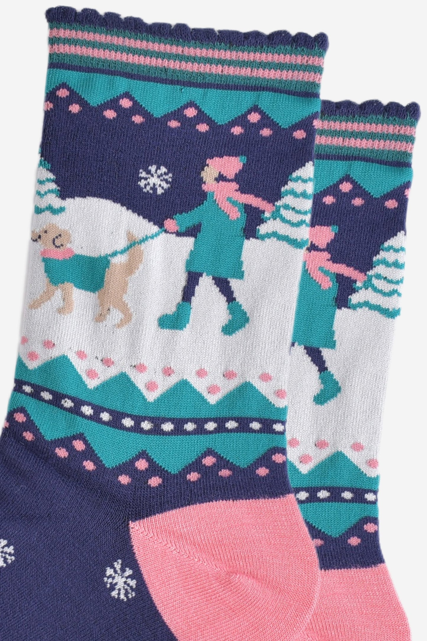 Women's Bamboo Socks - Navy Blue/Pink, Golden Retriever Walk