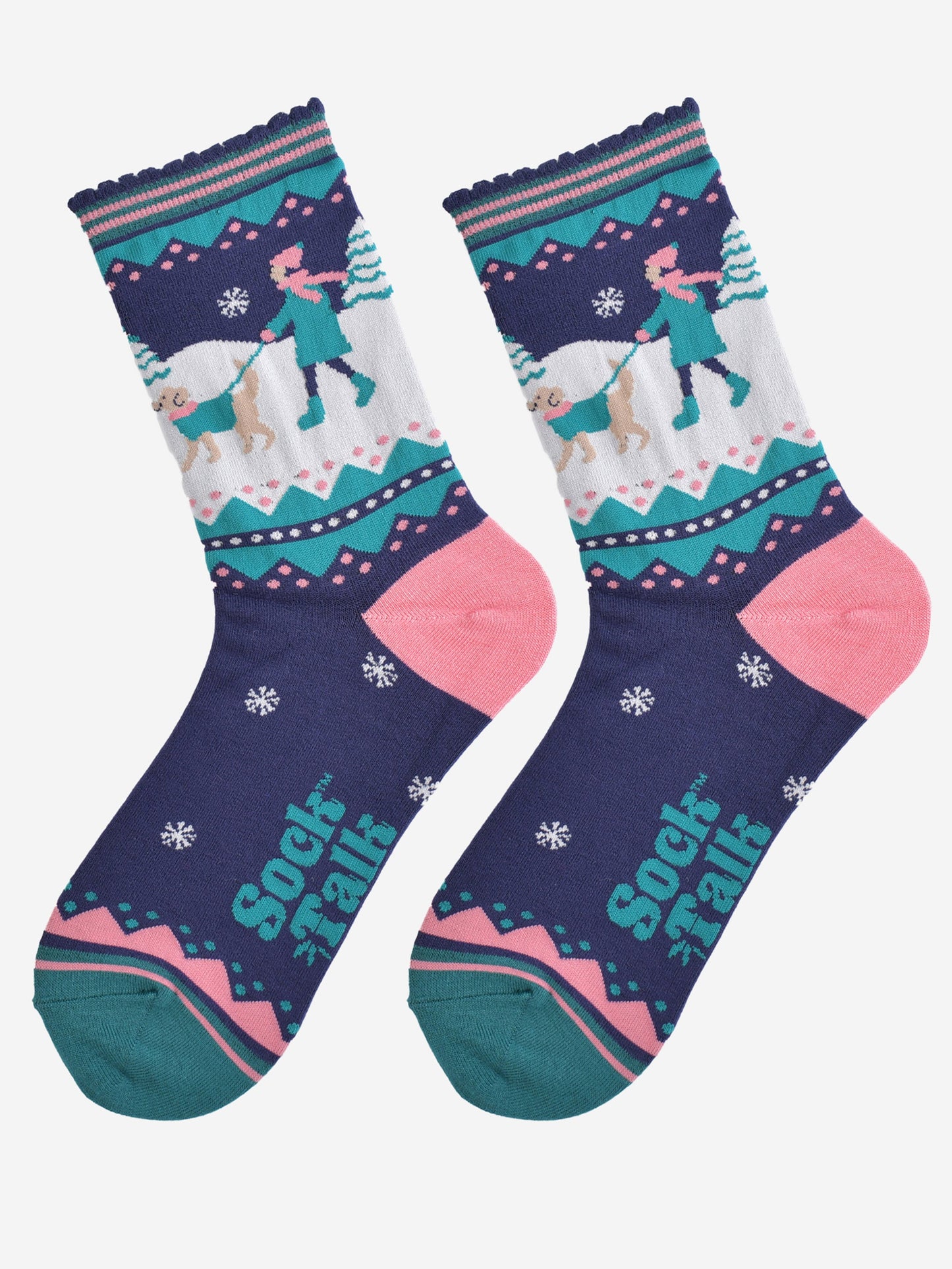 Women's Bamboo Socks - Navy Blue/Pink, Golden Retriever Walk