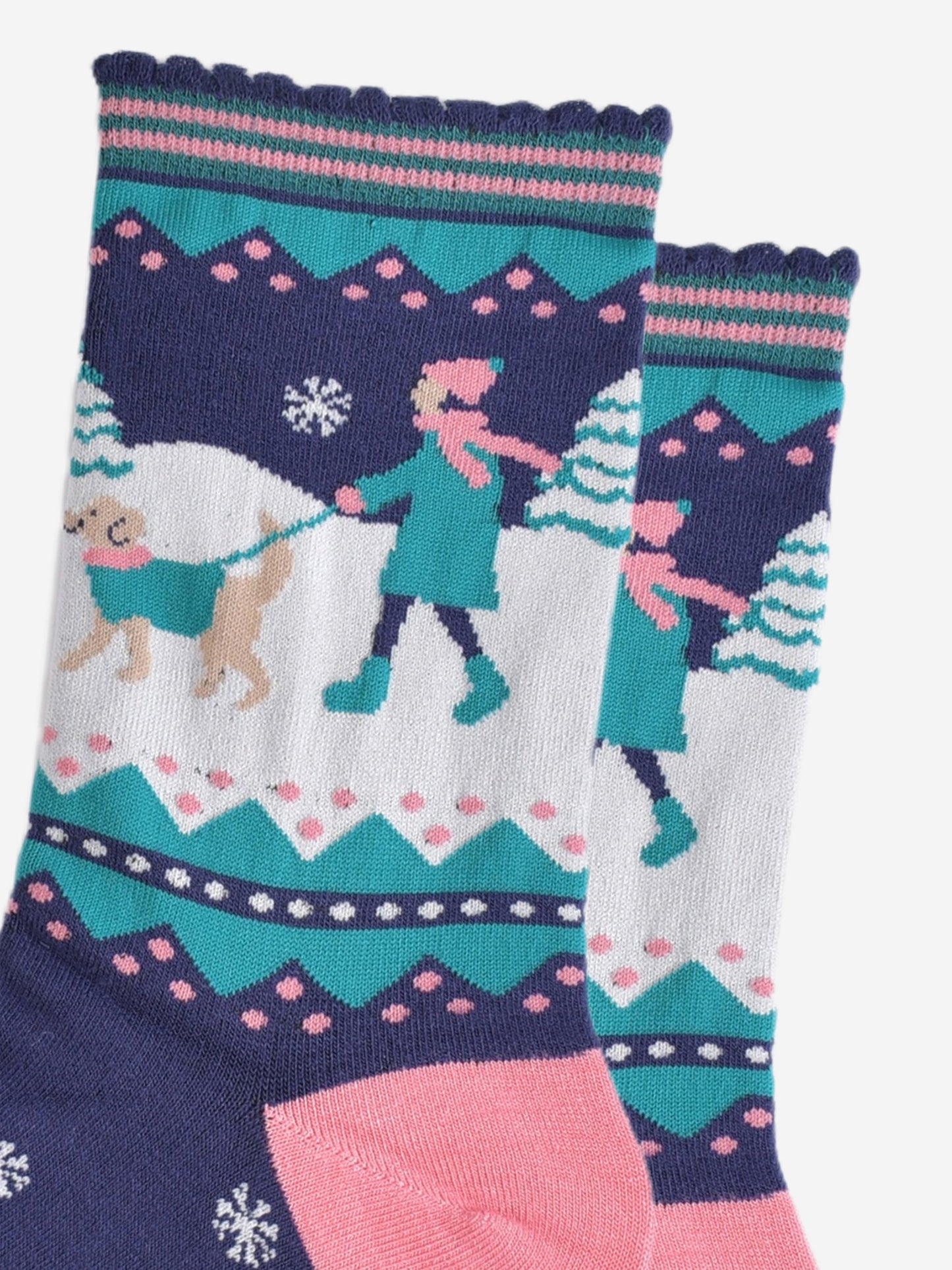 Women's Bamboo Socks - Navy Blue/Pink, Golden Retriever Walk