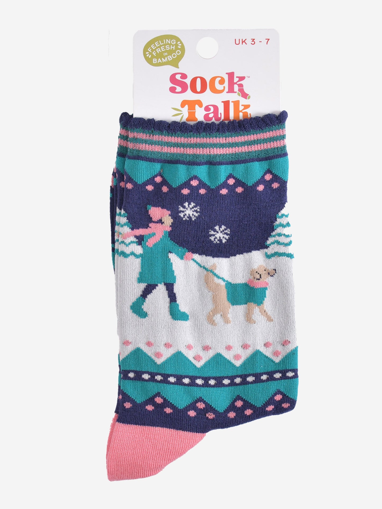 Women's Bamboo Socks - Navy Blue/Pink, Golden Retriever Walk