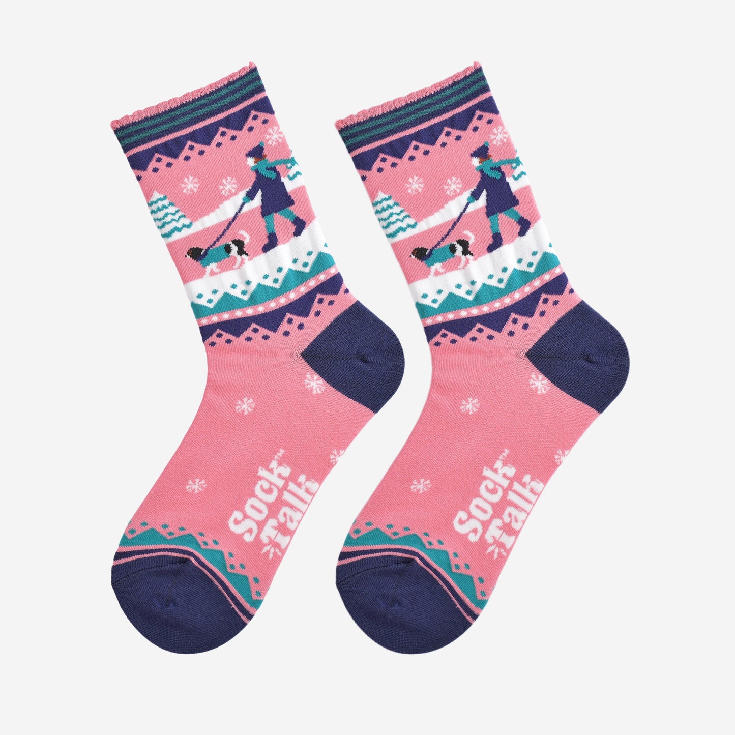 Women's Bamboo Socks - Pink/Navy Blue, King Charles Spaniel Walk