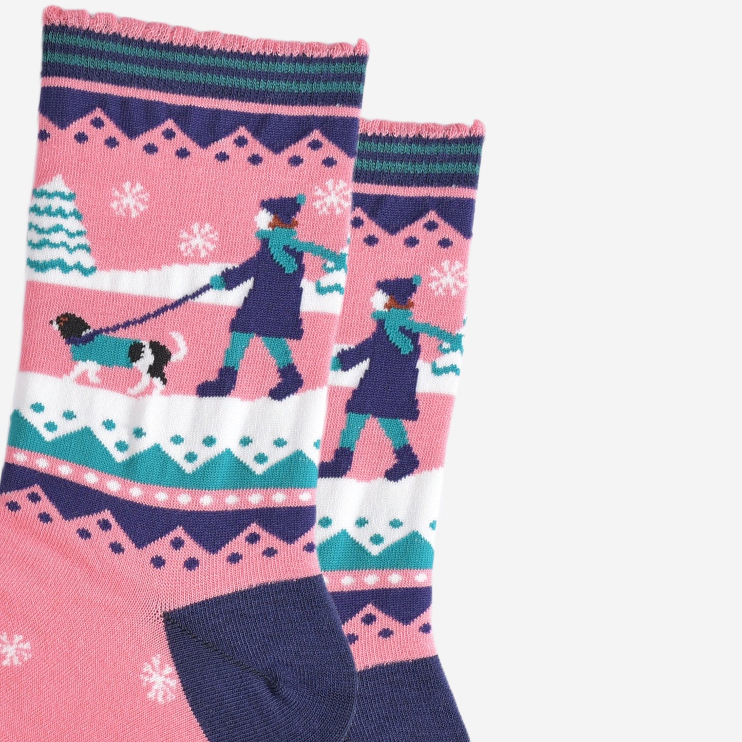 Women's Bamboo Socks - Pink/Navy Blue, King Charles Spaniel Walk