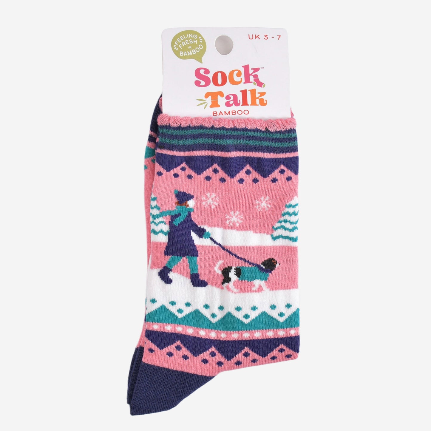 Women's Bamboo Socks - Pink/Navy Blue, King Charles Spaniel Walk