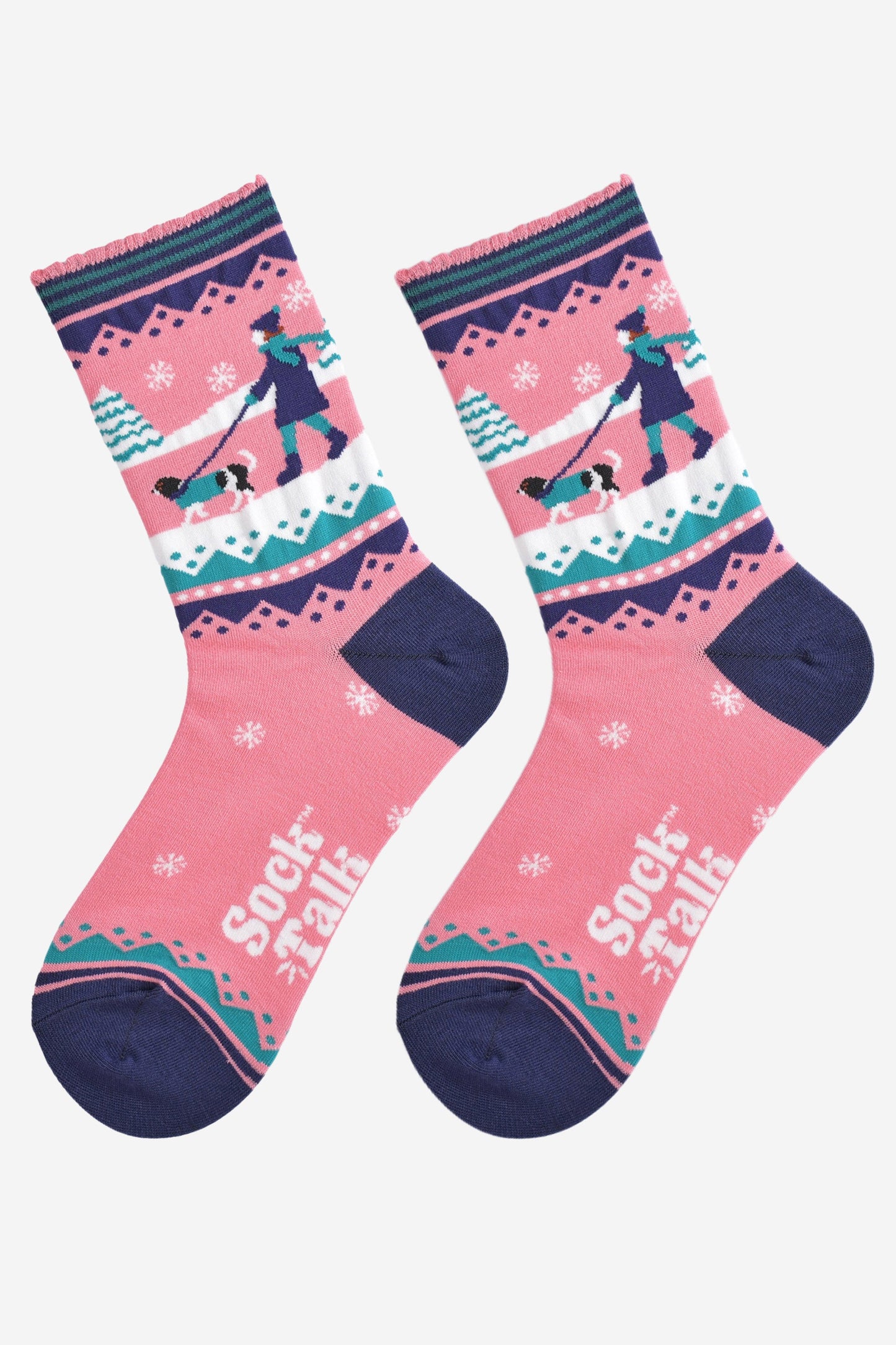 Women's Bamboo Socks - Pink/Navy Blue, King Charles Spaniel Walk