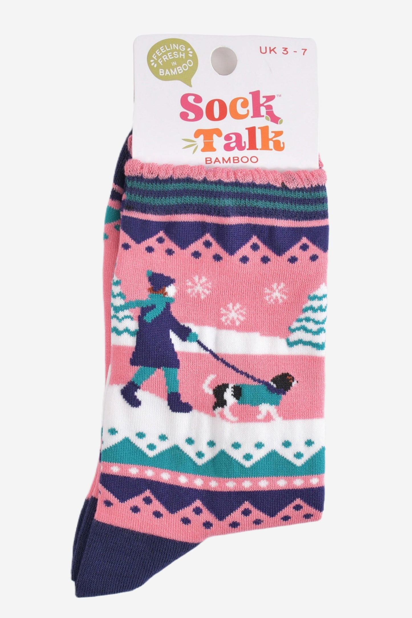 Women's Bamboo Socks - Pink/Navy Blue, King Charles Spaniel Walk