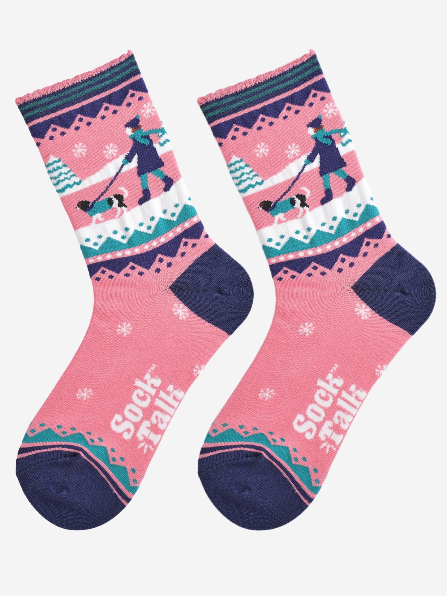 Women's Bamboo Socks - Pink/Navy Blue, King Charles Spaniel Walk