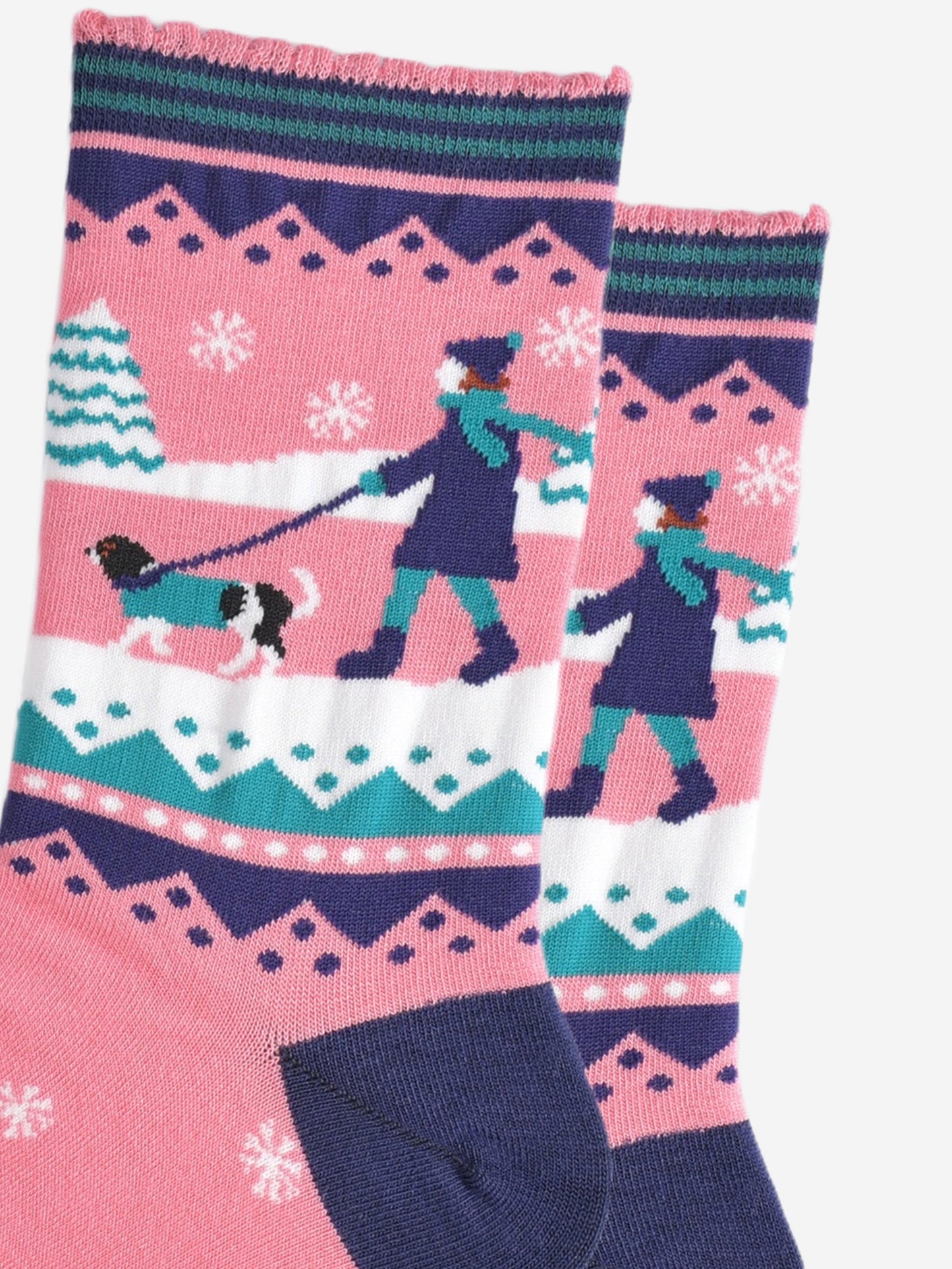 Women's Bamboo Socks - Pink/Navy Blue, King Charles Spaniel Walk