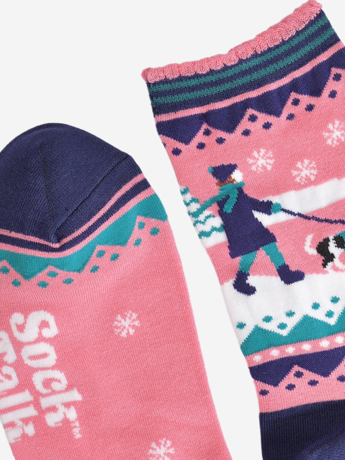 Women's Bamboo Socks - Pink/Navy Blue, King Charles Spaniel Walk