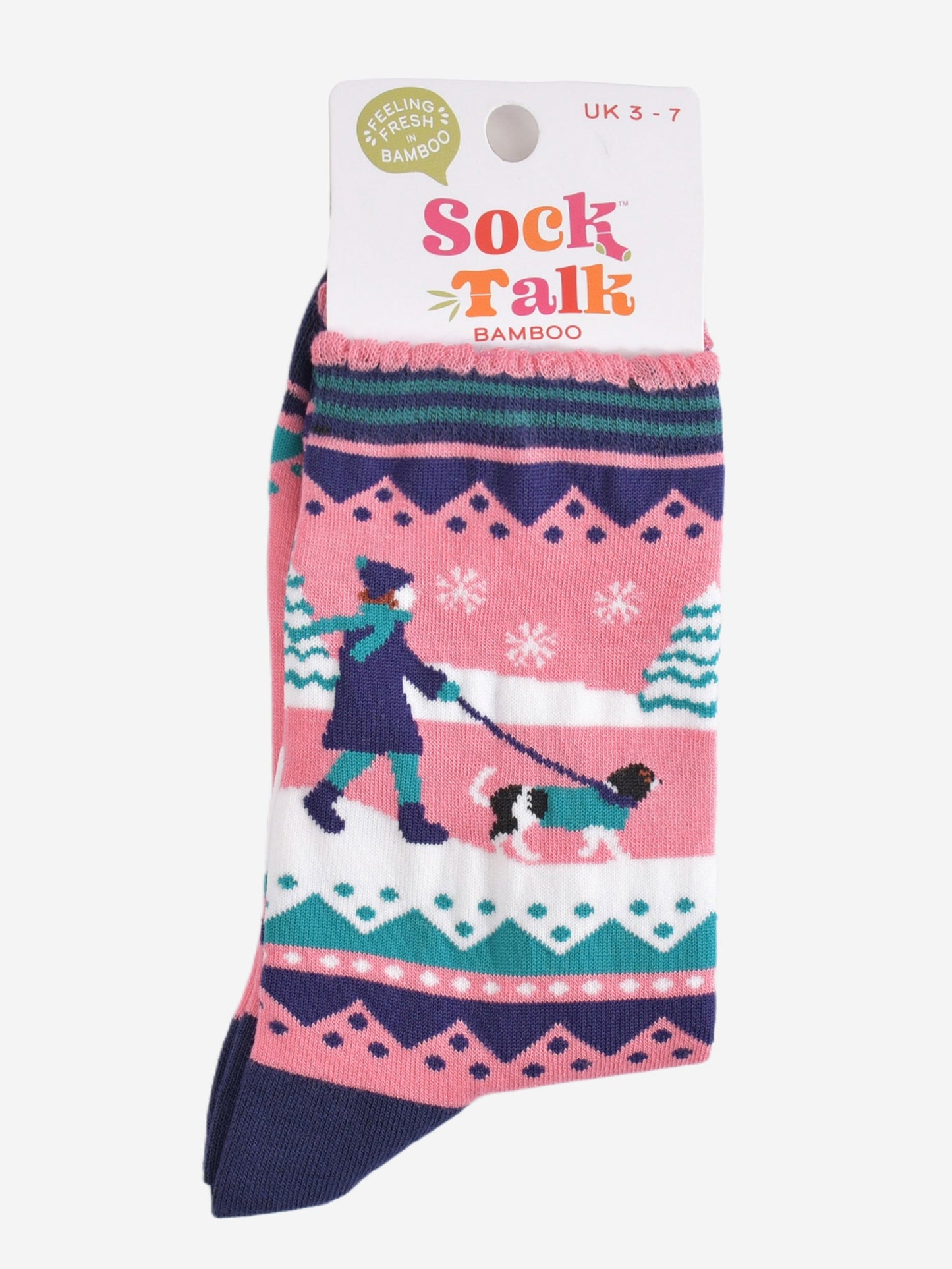 Women's Bamboo Socks - Pink/Navy Blue, King Charles Spaniel Walk