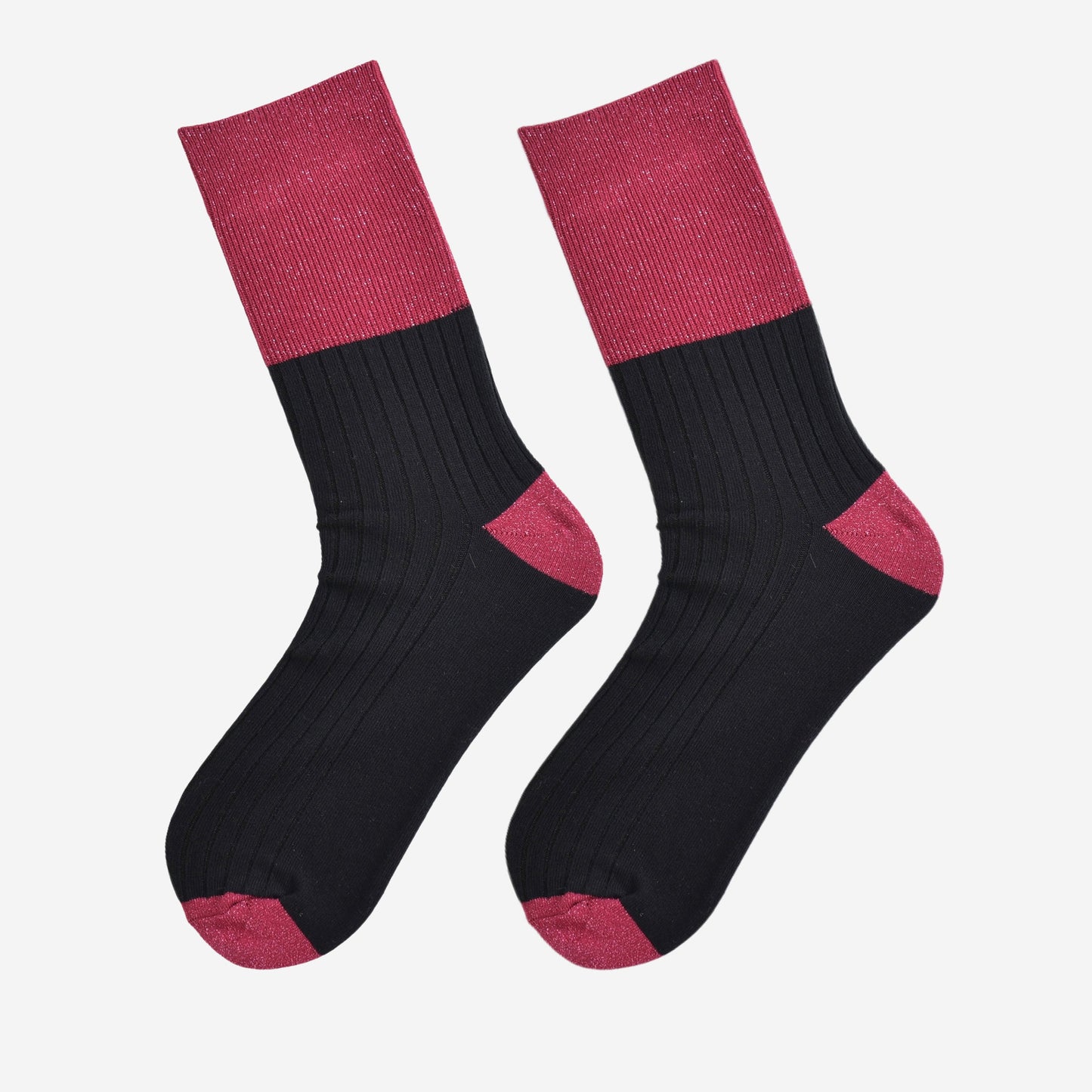 Women's Folding Cuff Socks - Berry/Black, Two Tone Glitter