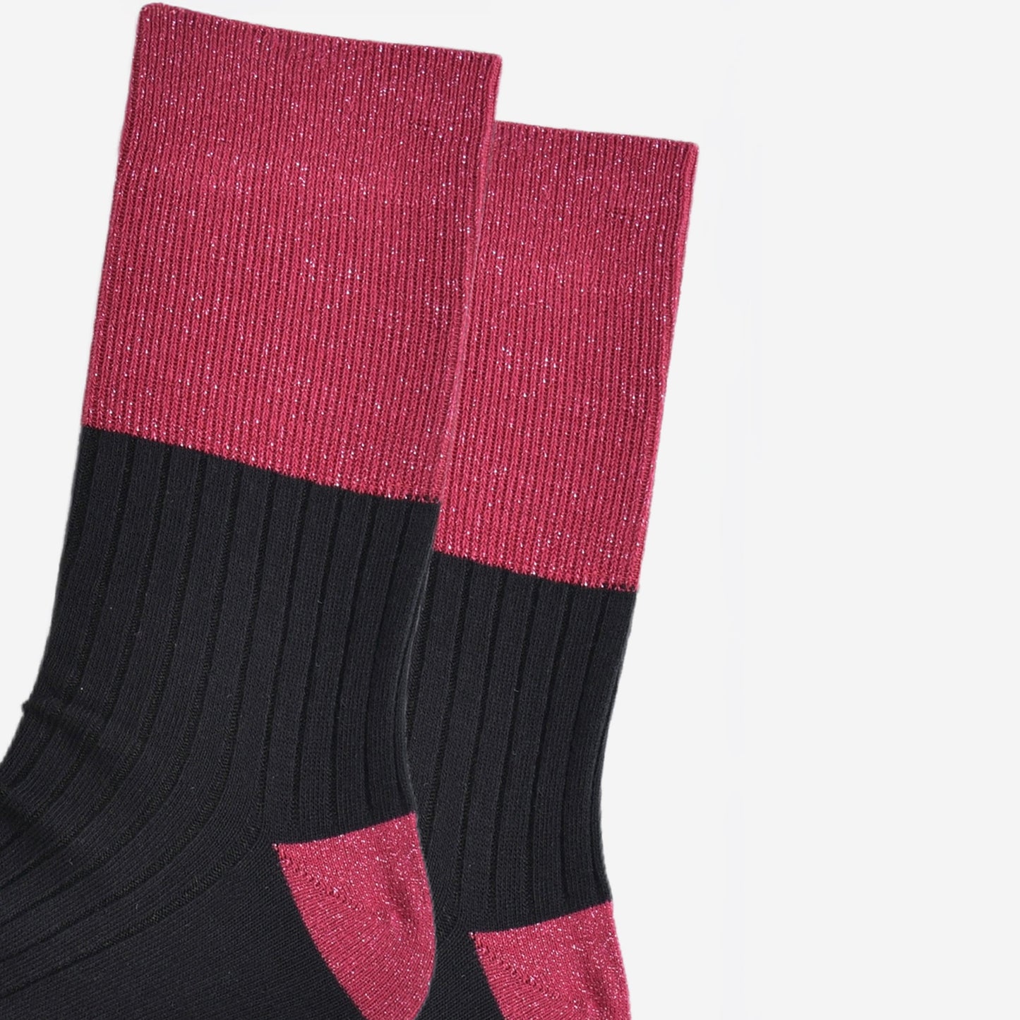 Women's Folding Cuff Socks - Berry/Black, Two Tone Glitter