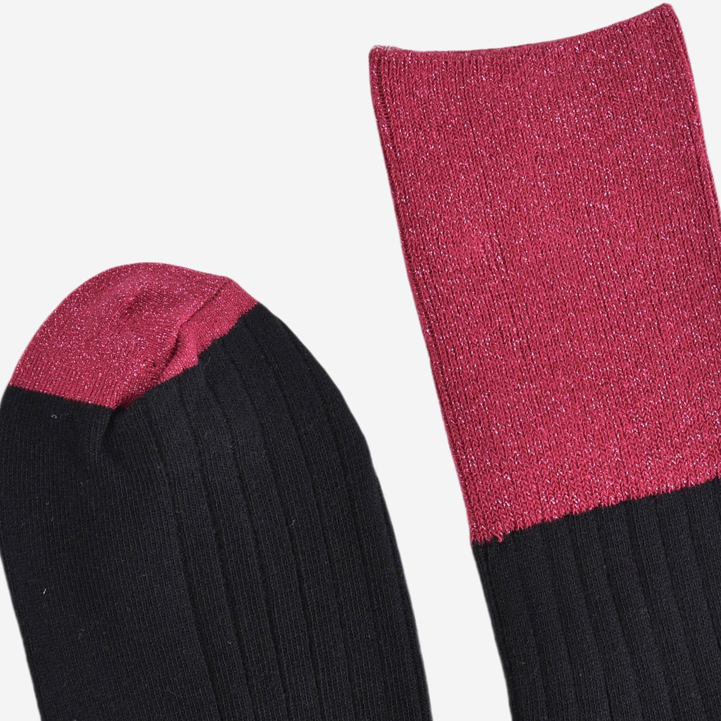 Women's Folding Cuff Socks - Berry/Black, Two Tone Glitter