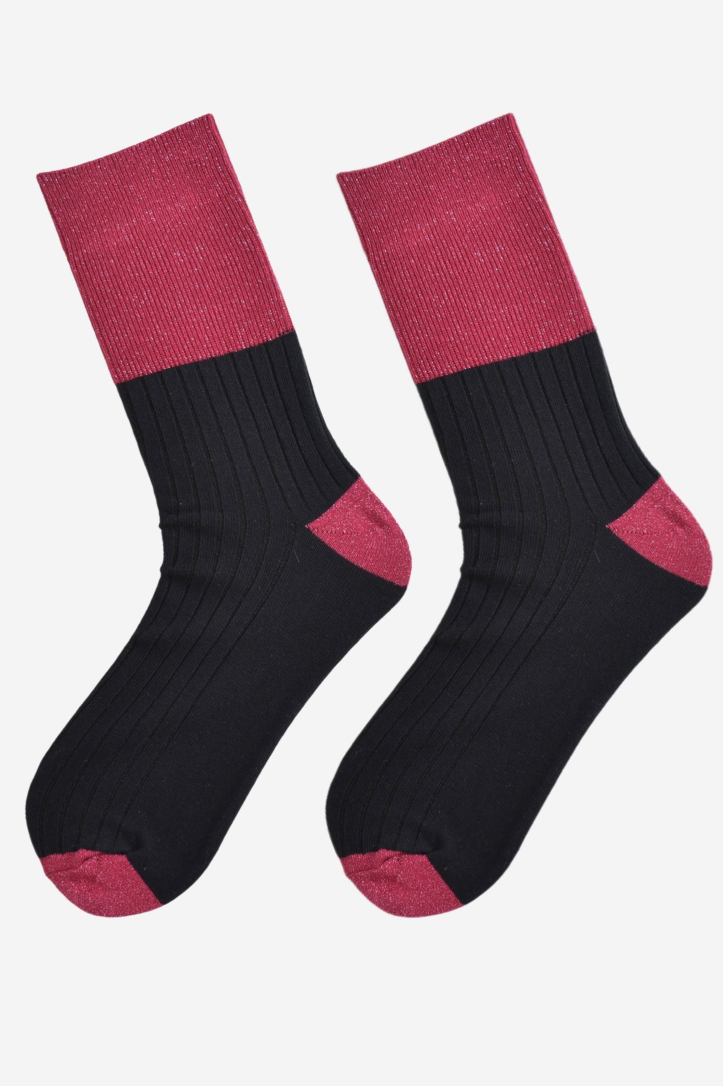 Women's Folding Cuff Socks - Berry/Black, Two Tone Glitter