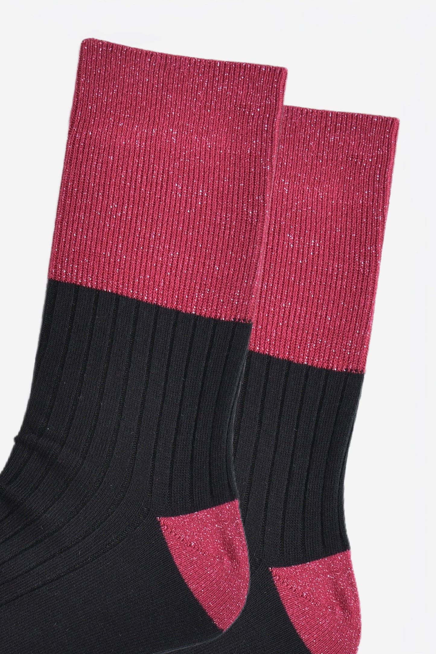 Women's Folding Cuff Socks - Berry/Black, Two Tone Glitter