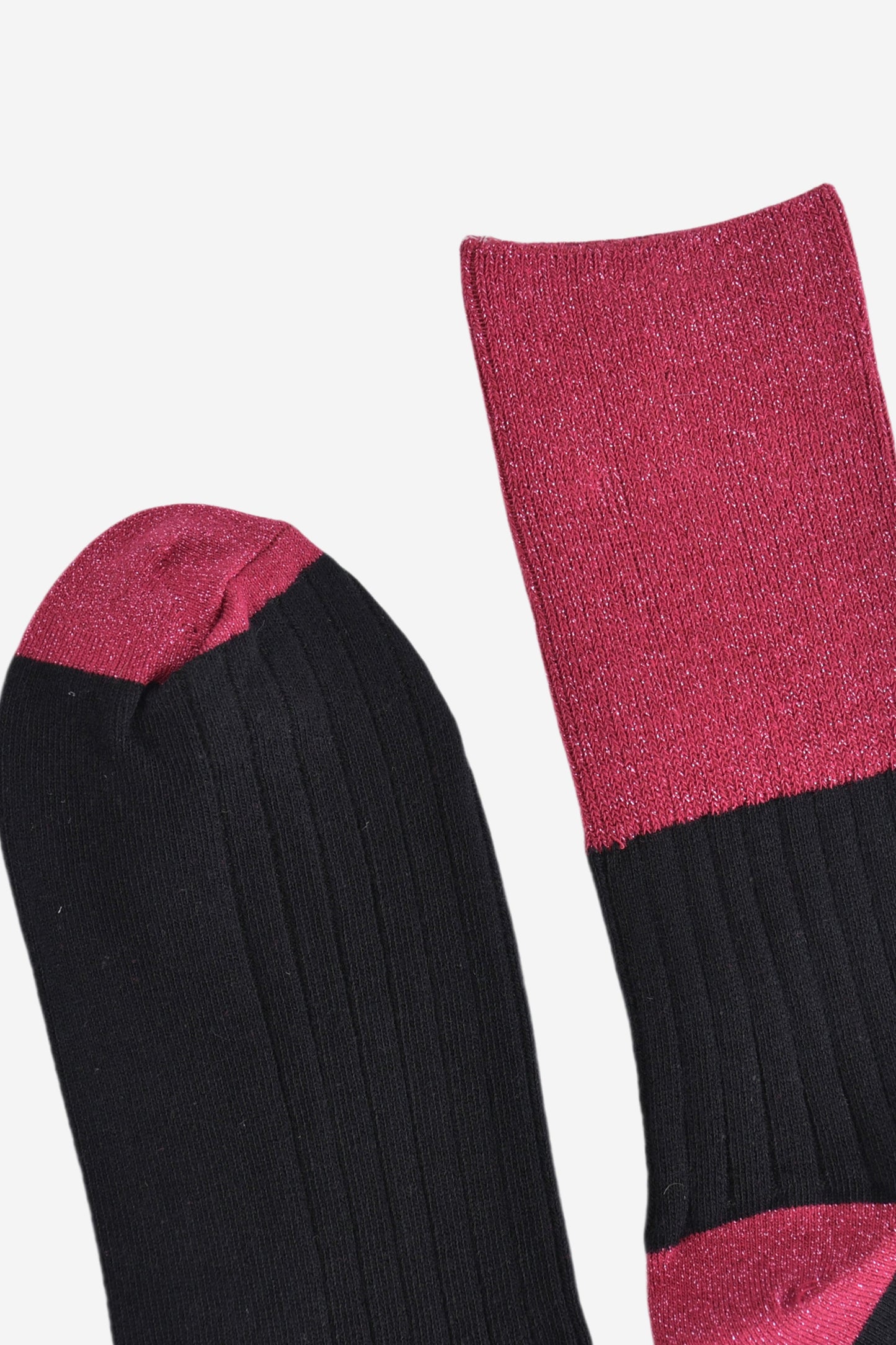 Women's Folding Cuff Socks - Berry/Black, Two Tone Glitter