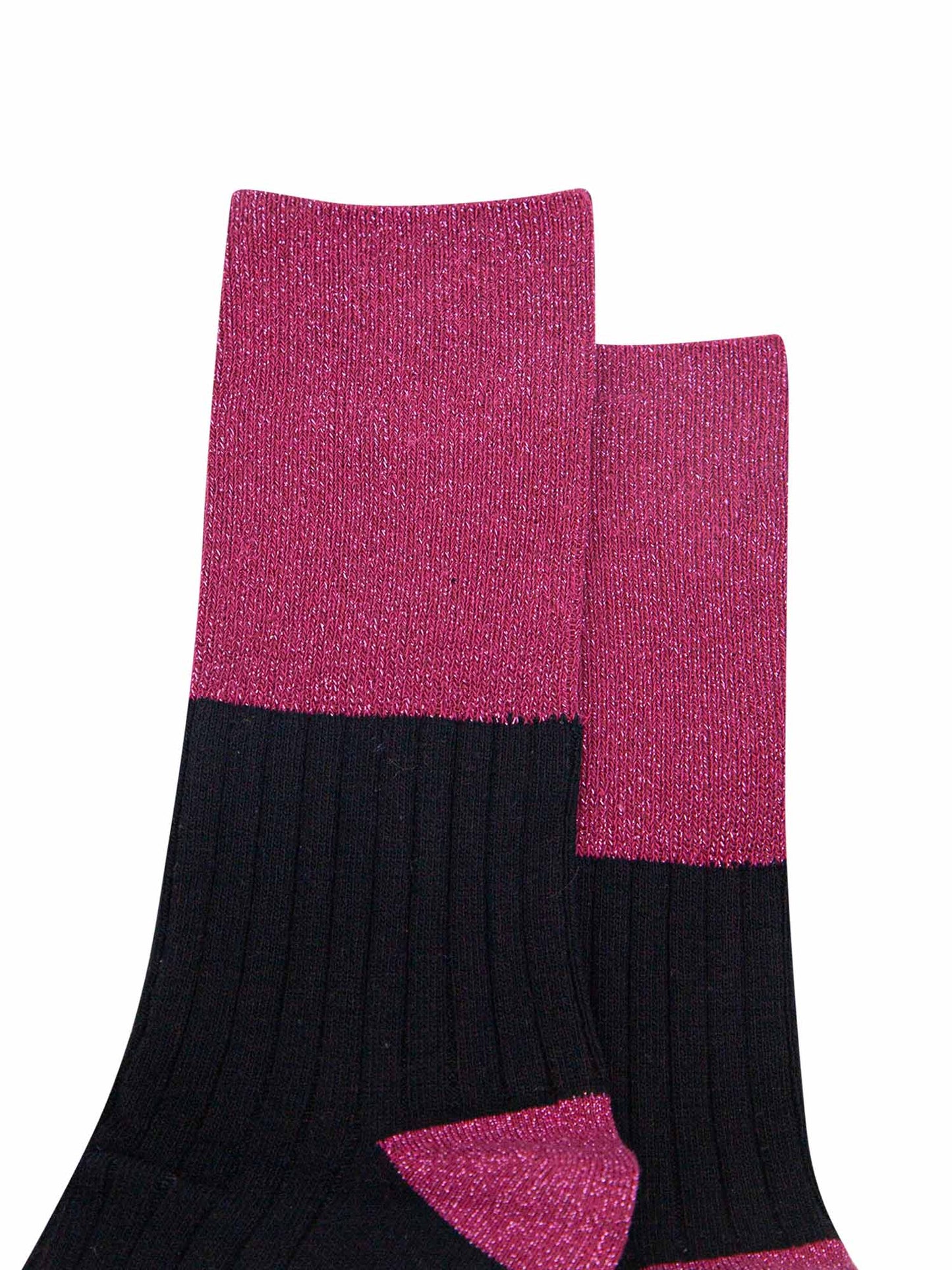 Folding Cuff Ribbed Cotton Glitter Socks in Berry/Black