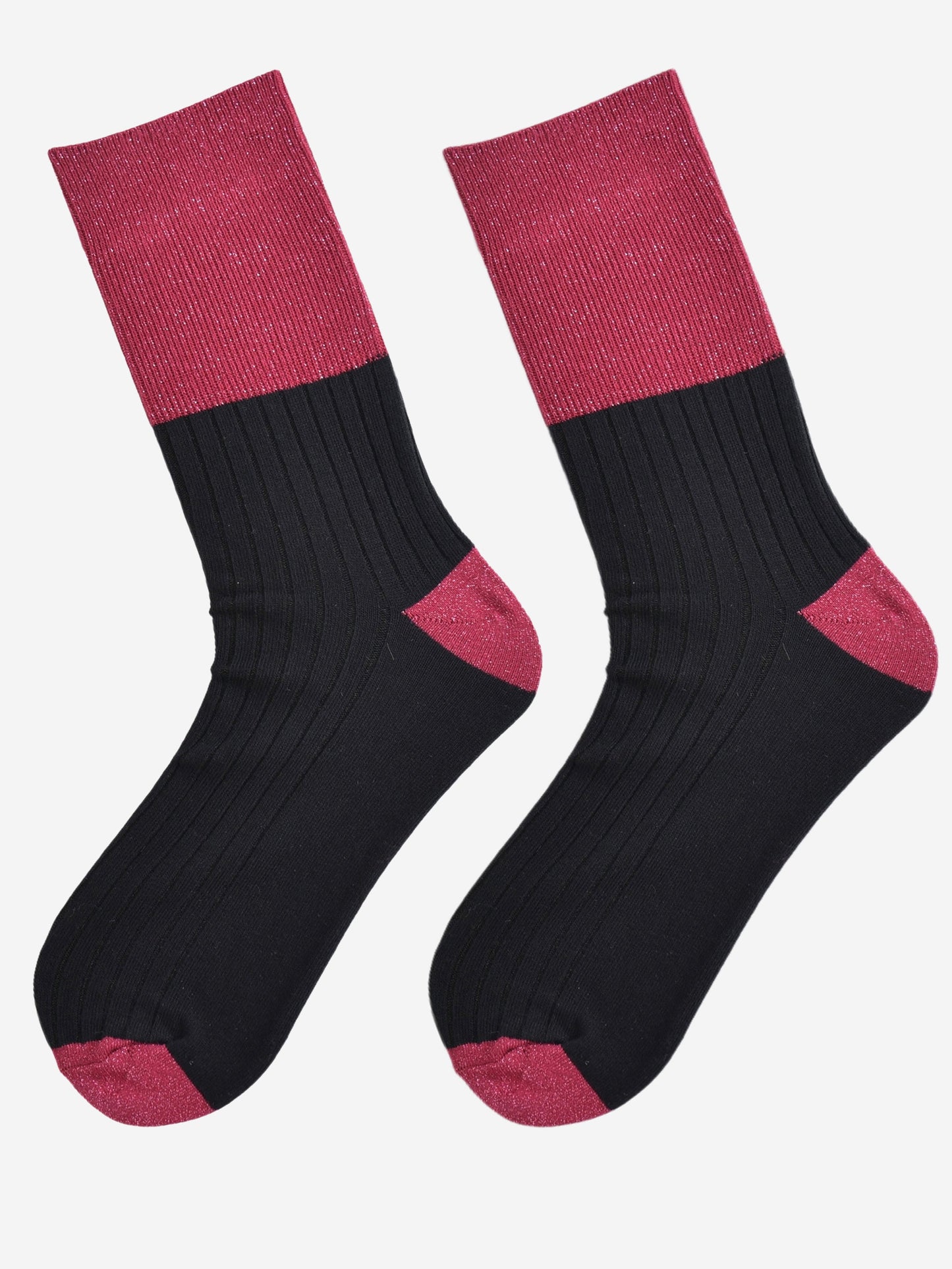 Women's Folding Cuff Socks - Berry/Black, Two Tone Glitter