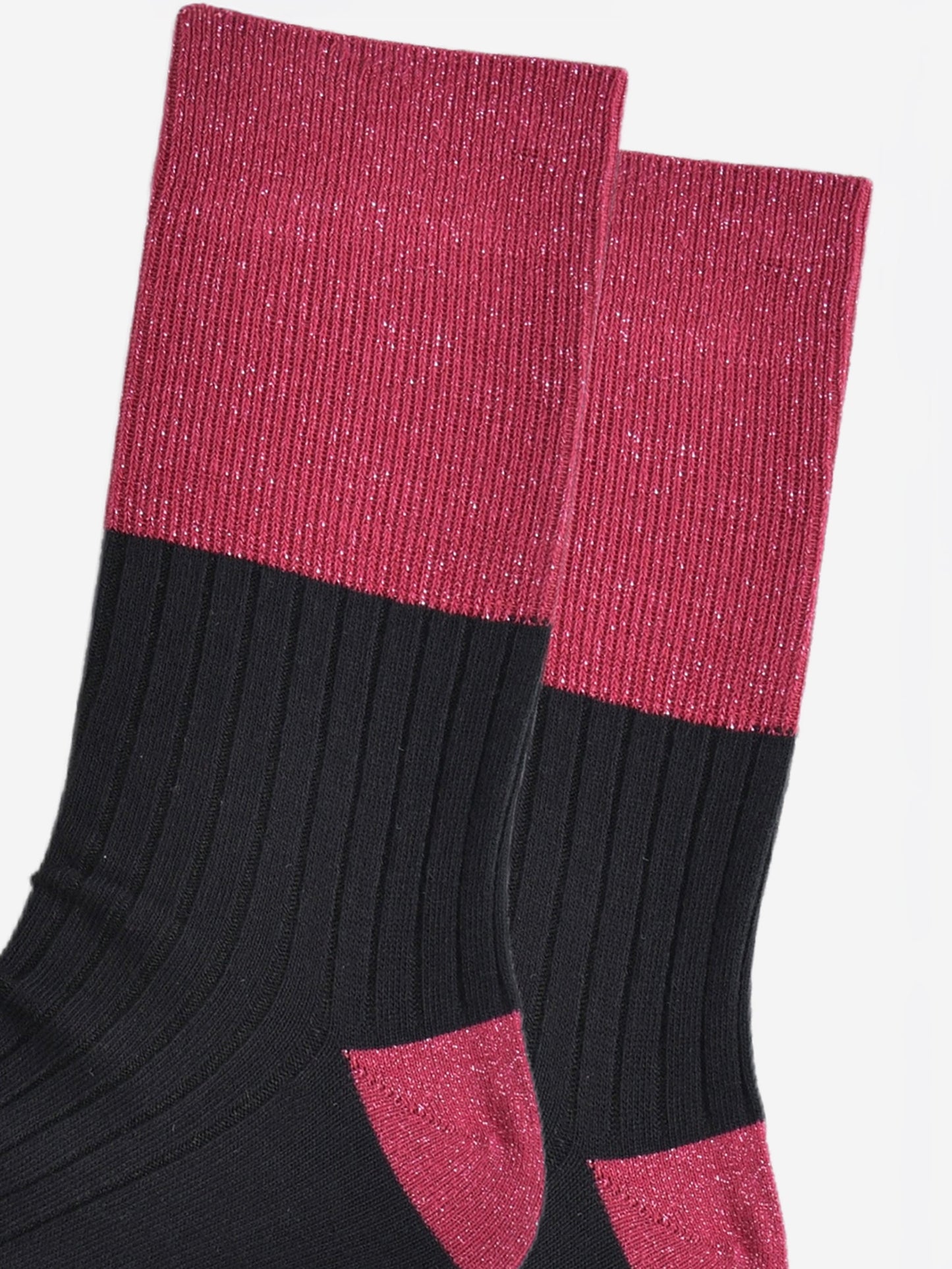 Women's Folding Cuff Socks - Berry/Black, Two Tone Glitter