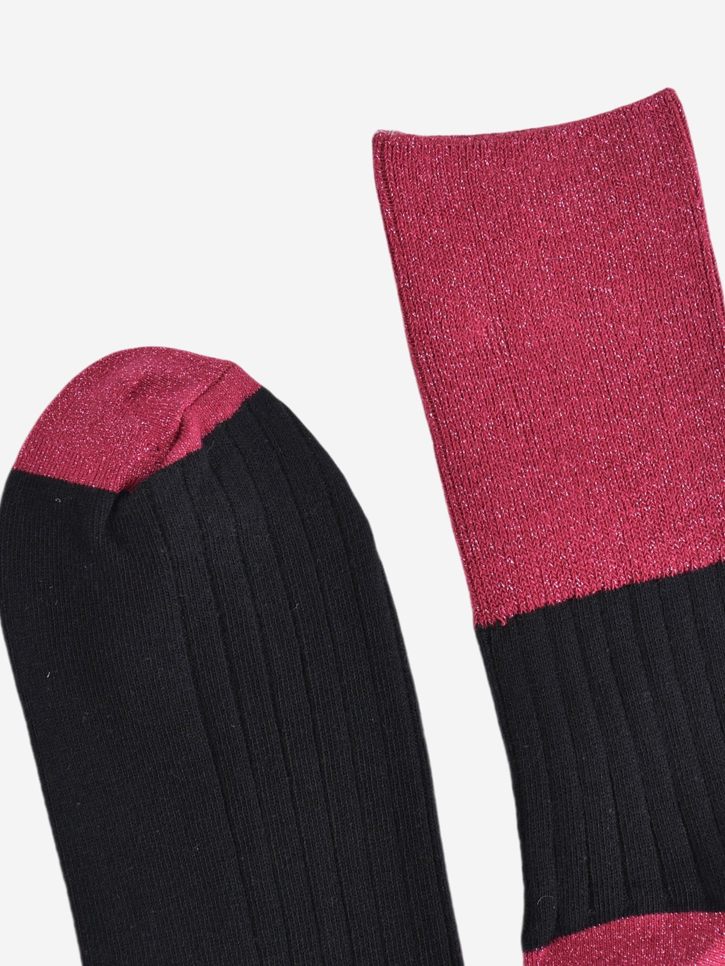 Women's Folding Cuff Socks - Berry/Black, Two Tone Glitter