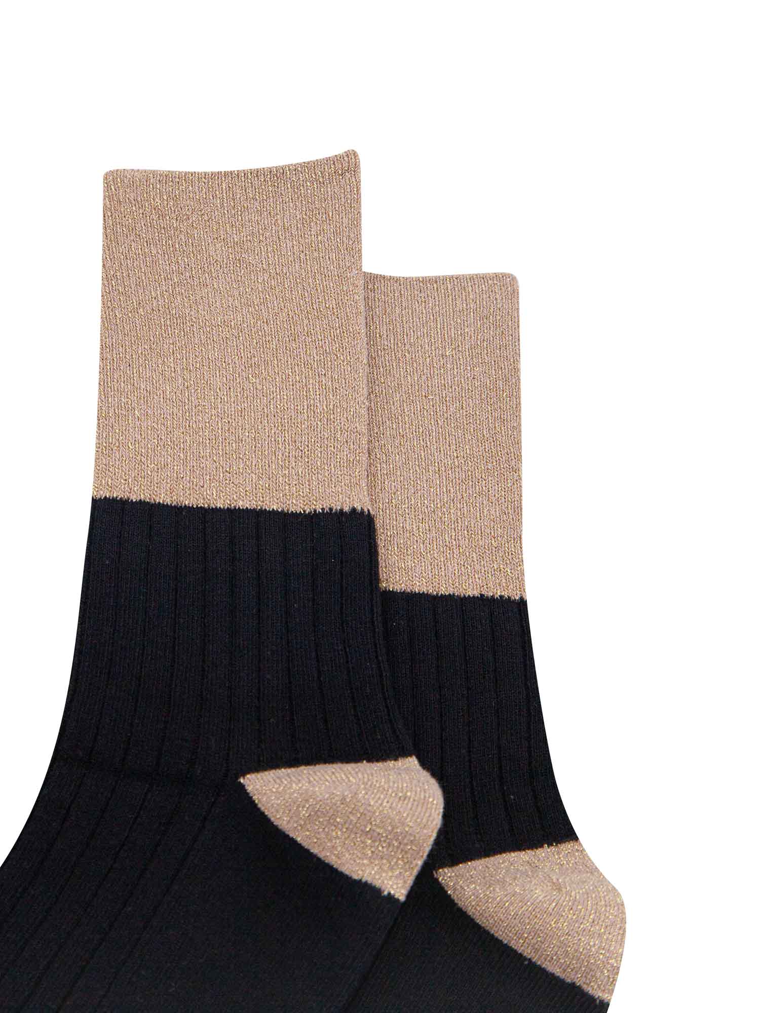 black cotton socks with contrasting gold glitter cuff, heel and toe