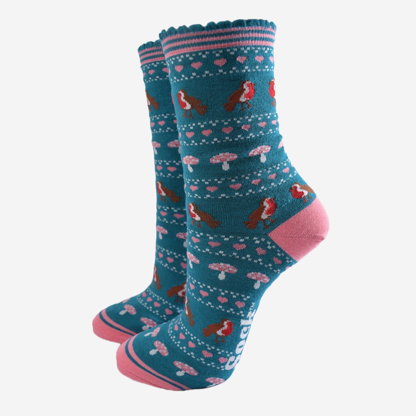 Women's Bamboo Socks - Teal/Pink, Robin Fair Isle