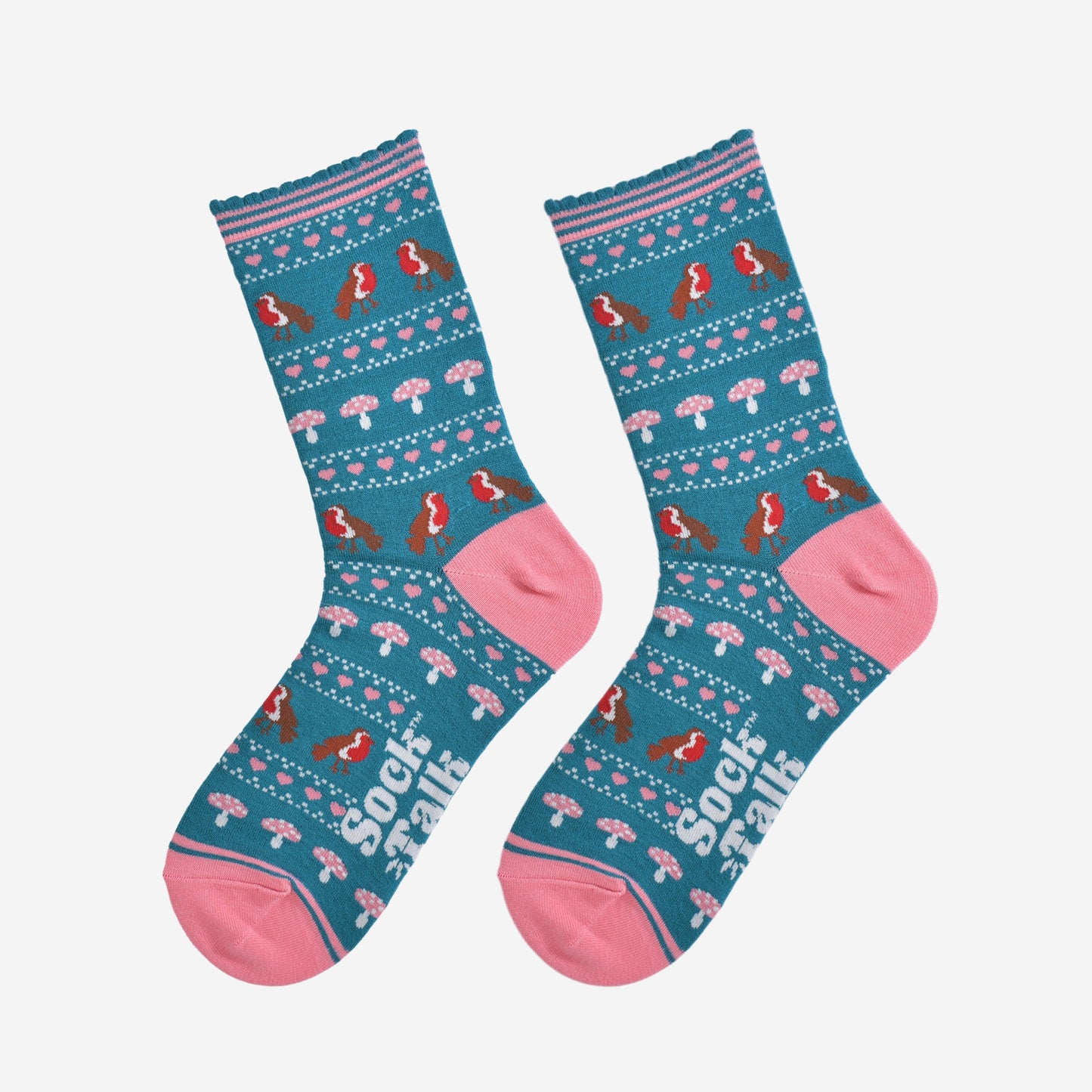 Women's Bamboo Socks - Teal/Pink, Robin Fair Isle