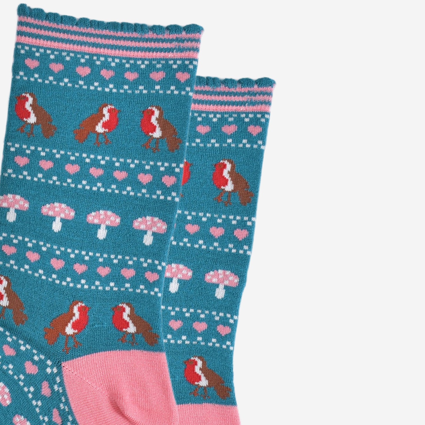 Women's Bamboo Socks - Teal/Pink, Robin Fair Isle