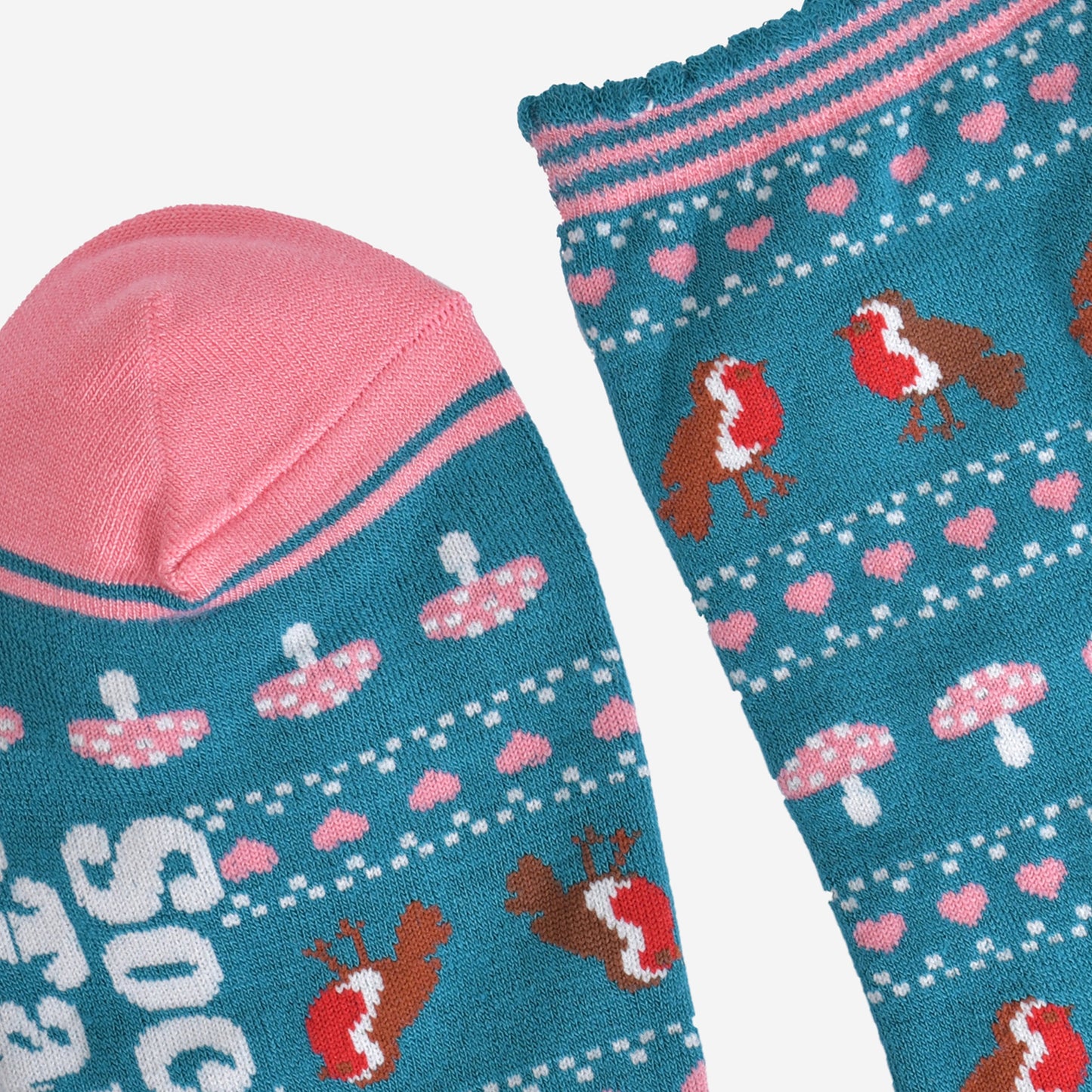 Women's Bamboo Socks - Teal/Pink, Robin Fair Isle