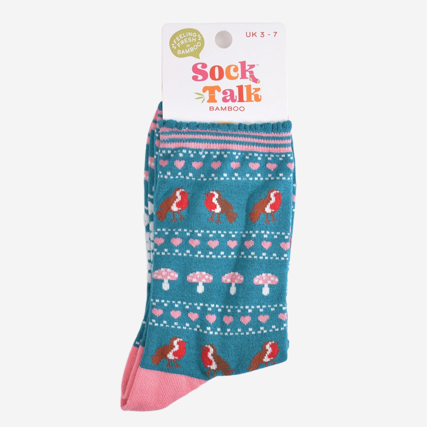 Women's Bamboo Socks - Teal/Pink, Robin Fair Isle