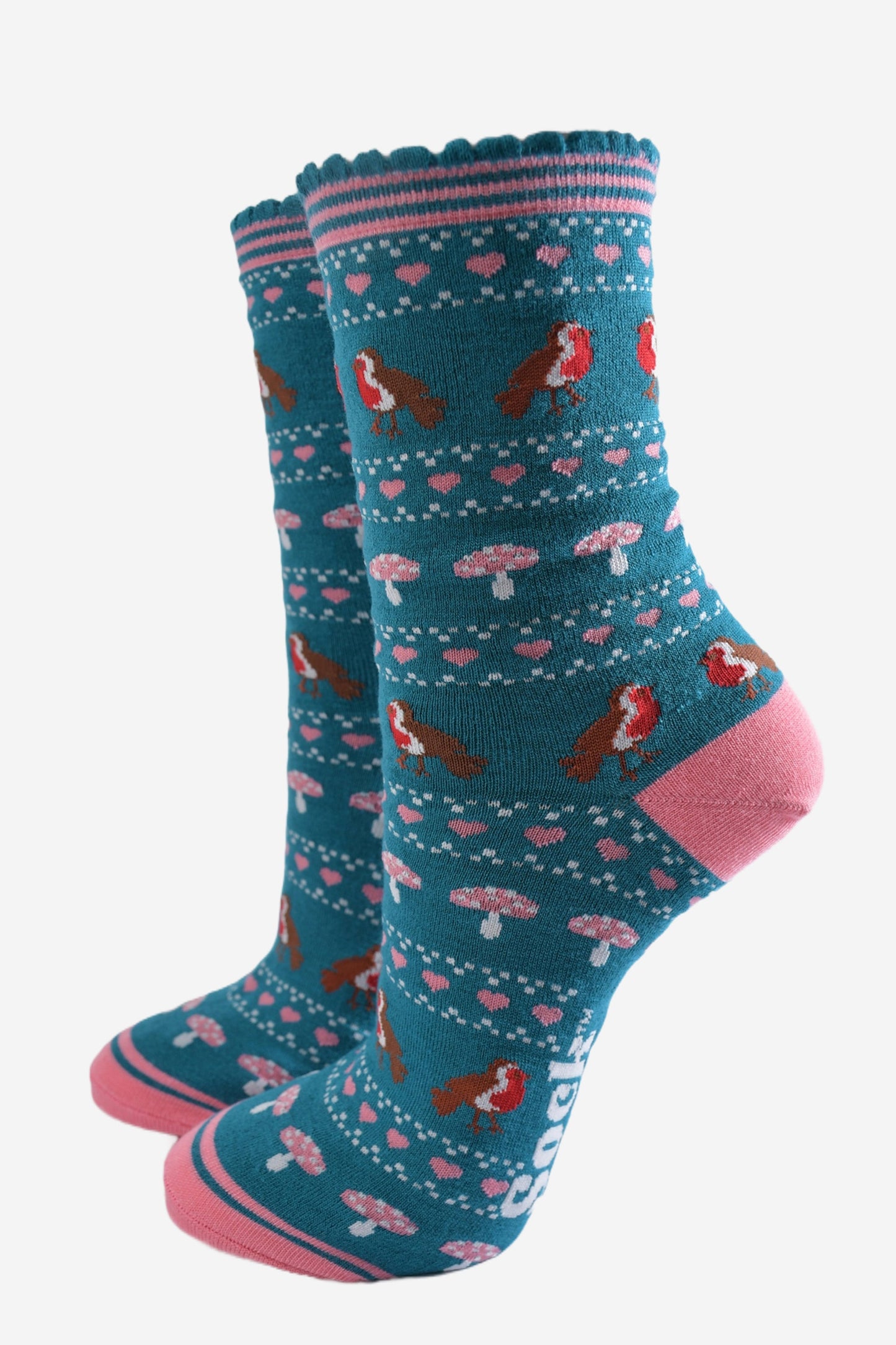 Women's Bamboo Socks - Teal/Pink, Robin Fair Isle