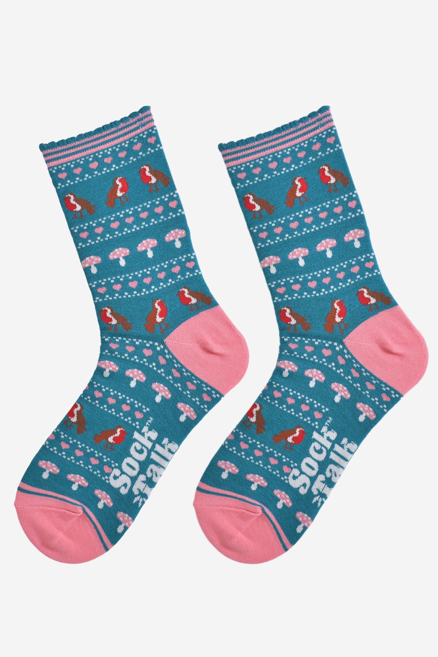 Women's Bamboo Socks - Teal/Pink, Robin Fair Isle