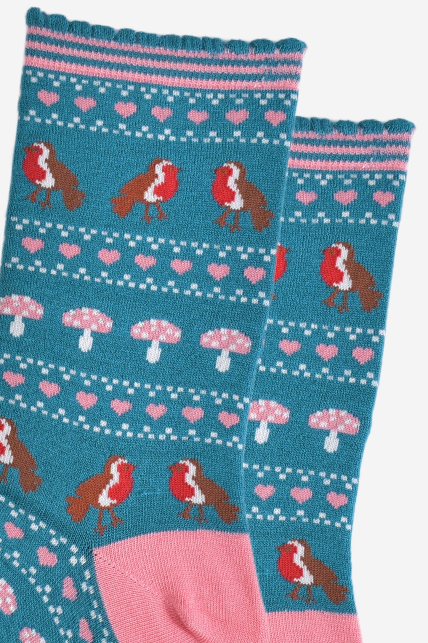 Women's Bamboo Socks - Teal/Pink, Robin Fair Isle