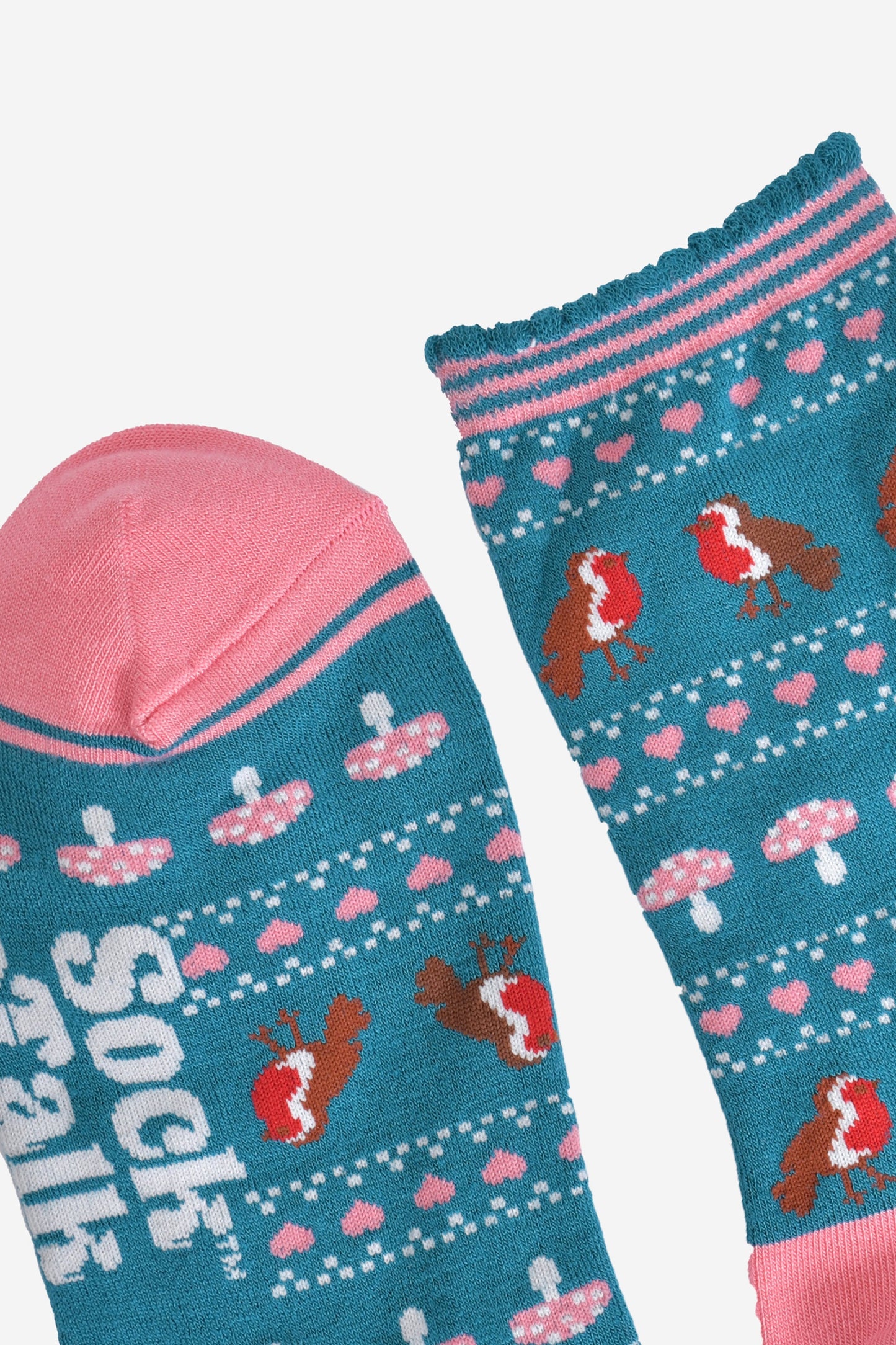 Women's Bamboo Socks - Teal/Pink, Robin Fair Isle