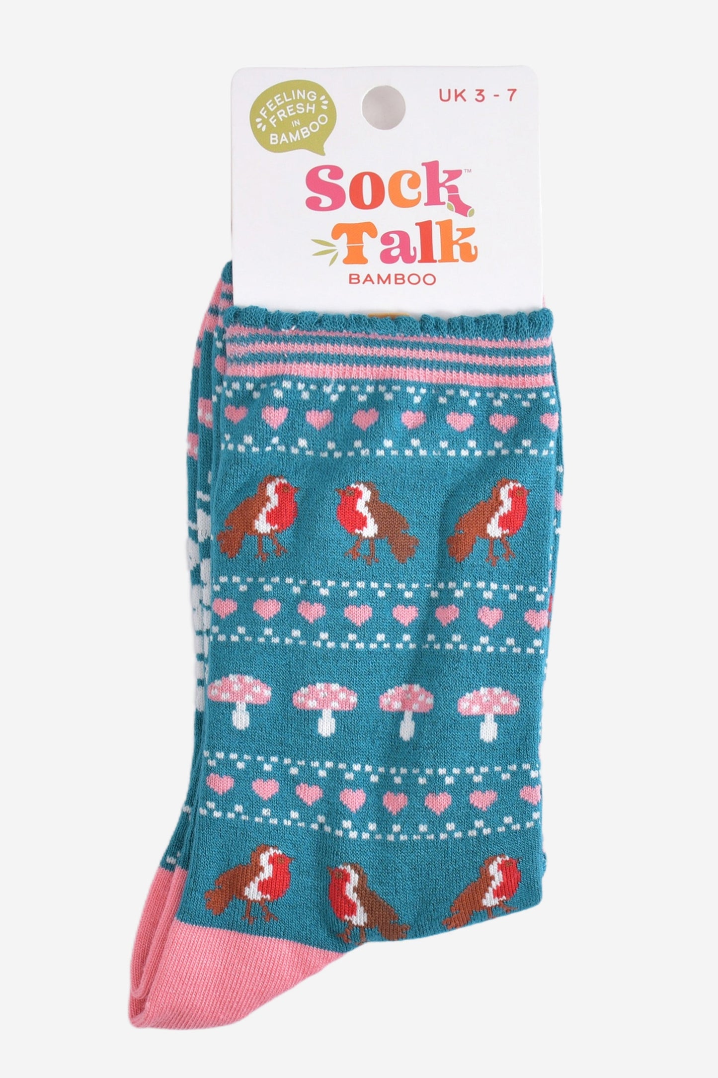 Women's Bamboo Socks - Teal/Pink, Robin Fair Isle