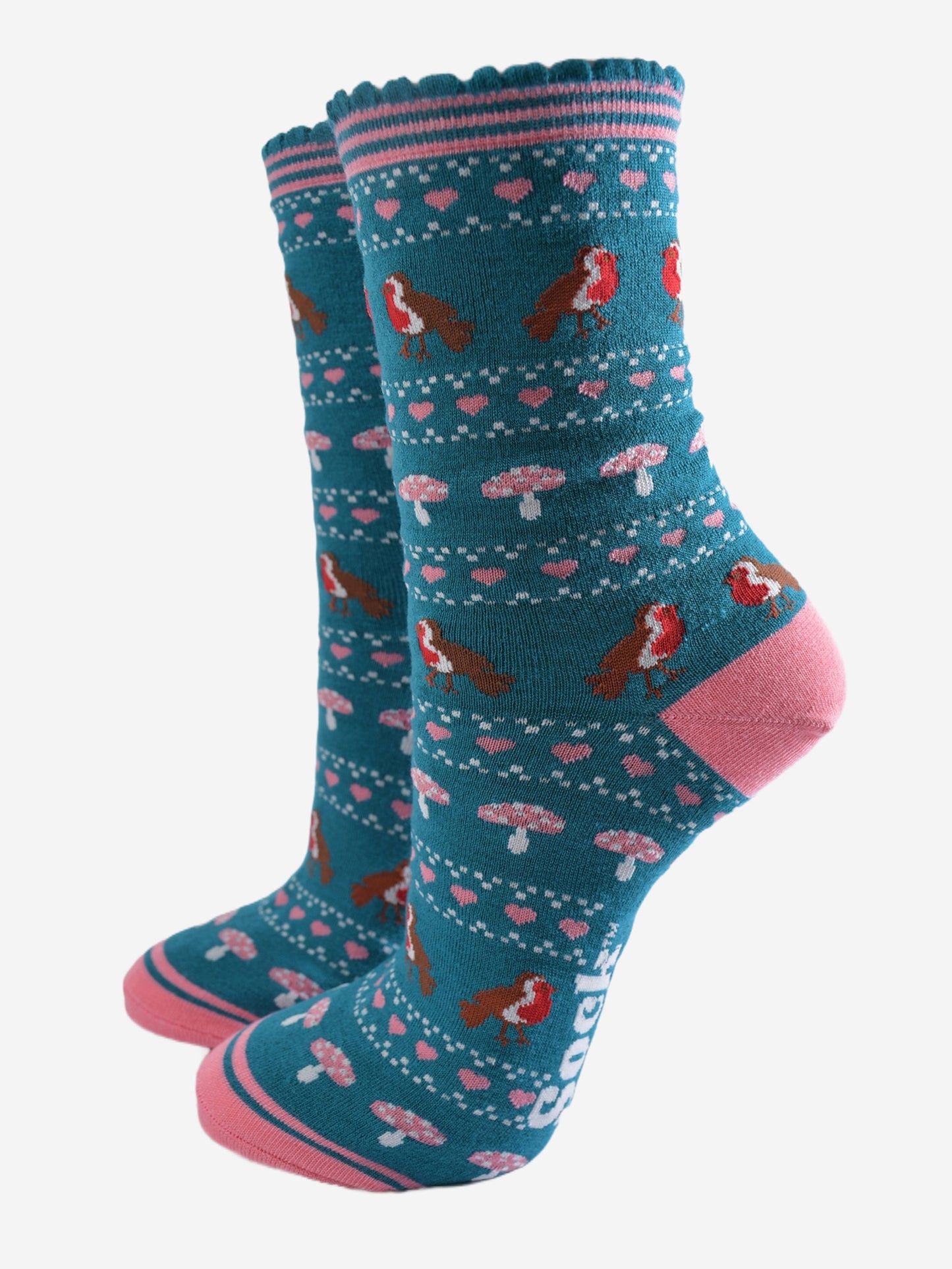 Women's Bamboo Socks - Teal/Pink, Robin Fair Isle