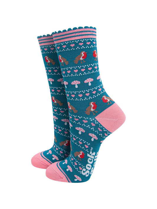 Robin Fair Isle Bamboo Socks in Teal