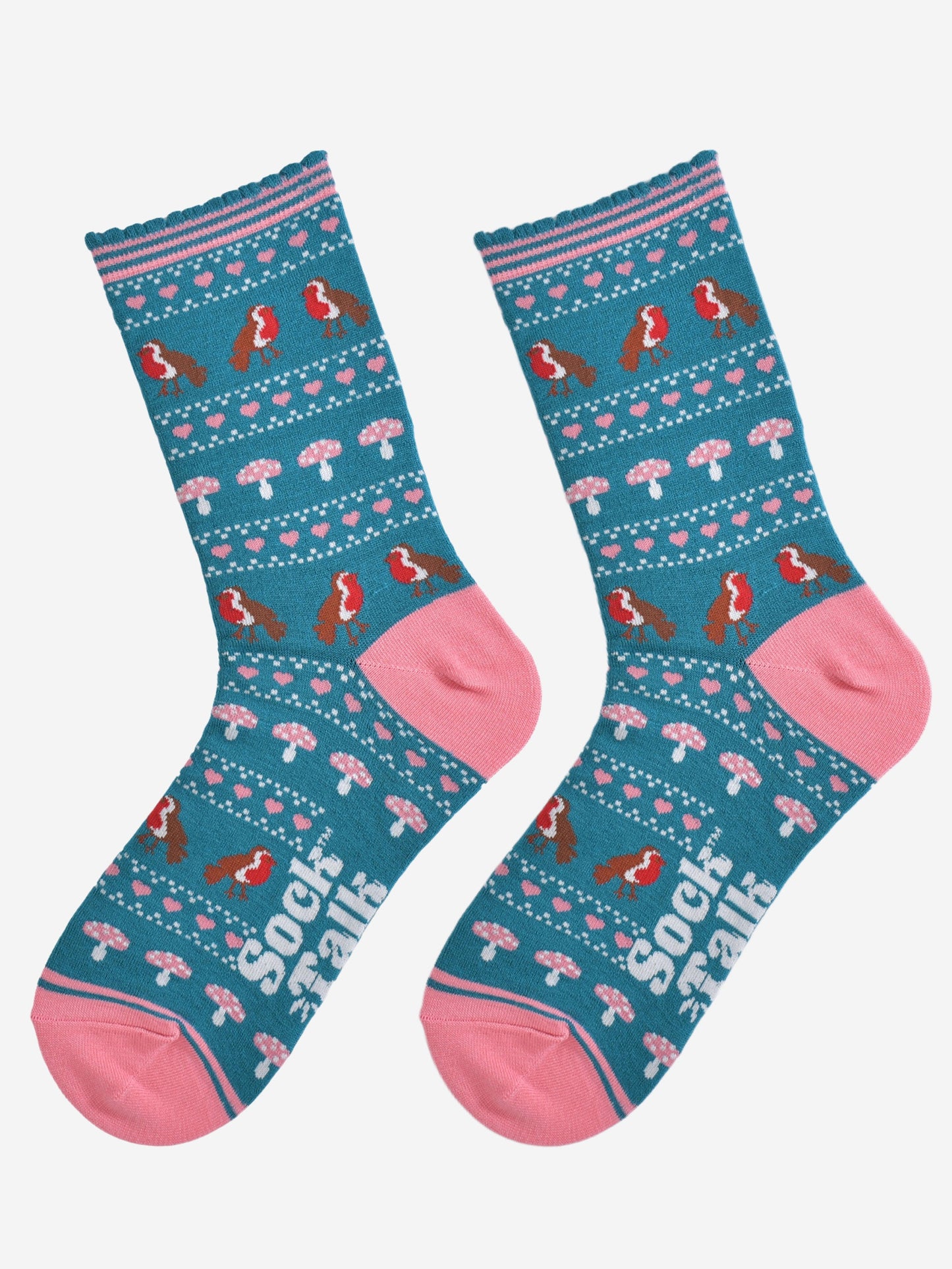 Women's Bamboo Socks - Teal/Pink, Robin Fair Isle