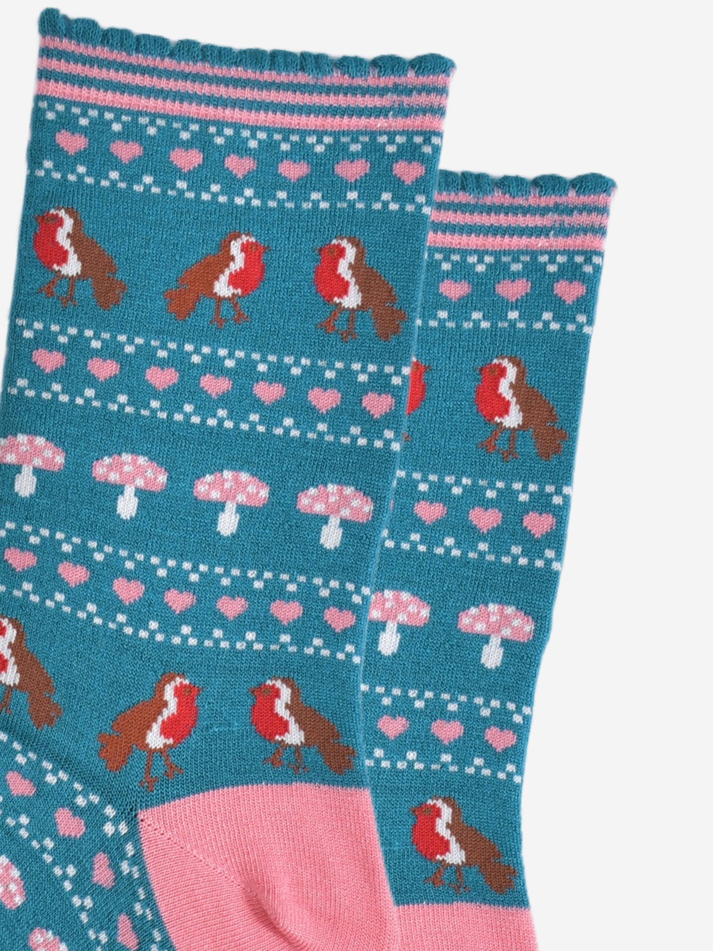 Women's Bamboo Socks - Teal/Pink, Robin Fair Isle