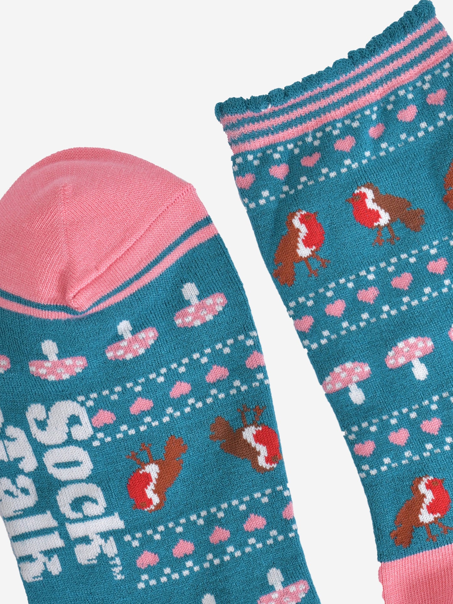 Women's Bamboo Socks - Teal/Pink, Robin Fair Isle