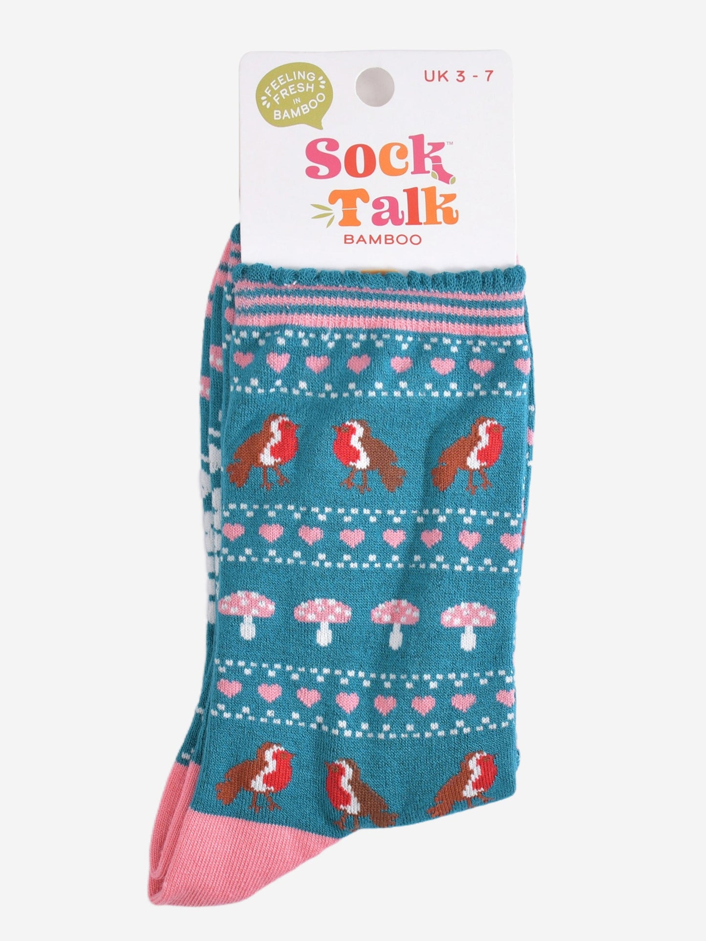 Women's Bamboo Socks - Teal/Pink, Robin Fair Isle