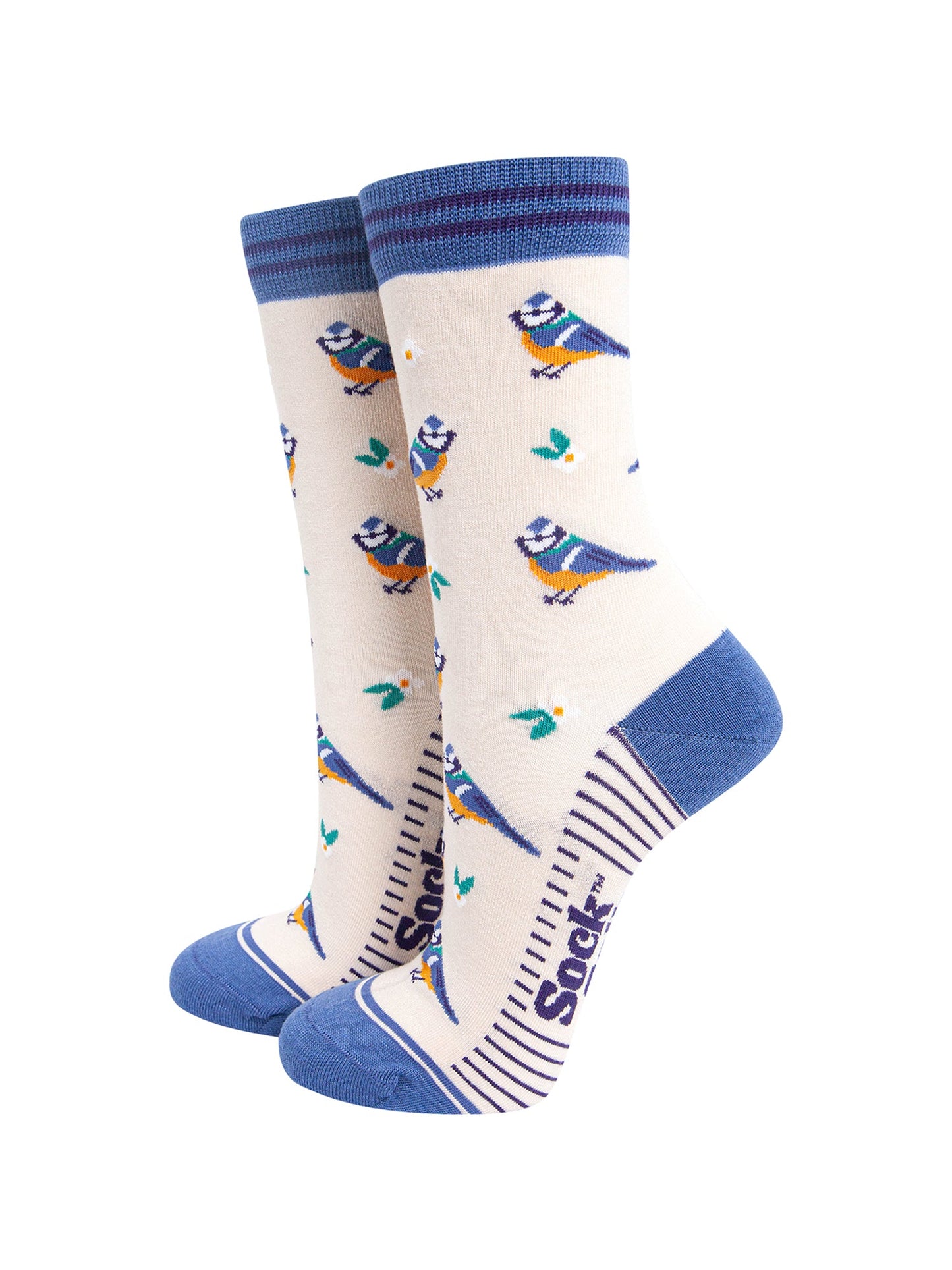 Blue-Tits-Floral-Bamboo-Socks-in-Cream-Mannequin