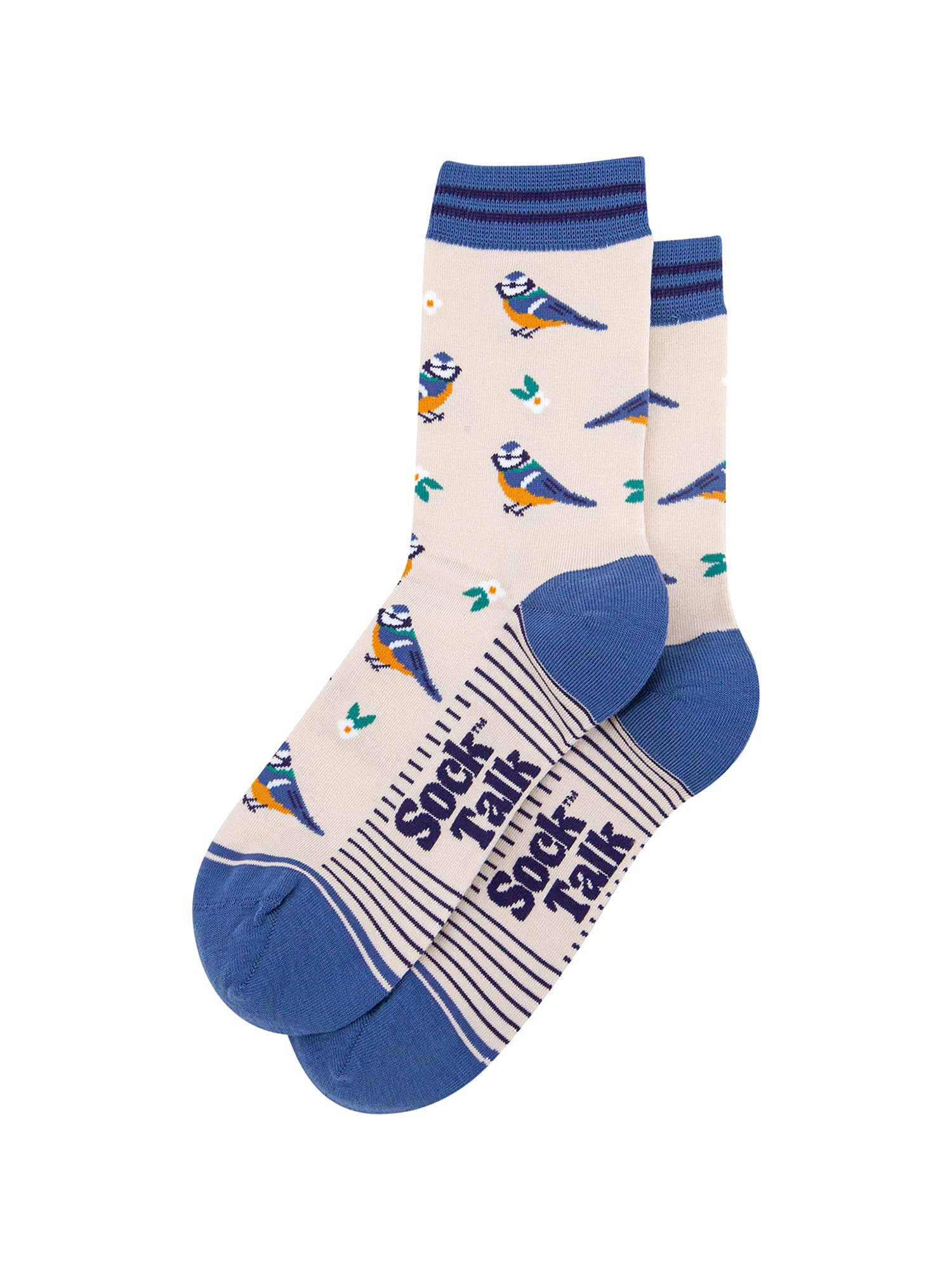 Blue-Tits-Floral-Bamboo-Socks-in-Cream-Lying-Flat