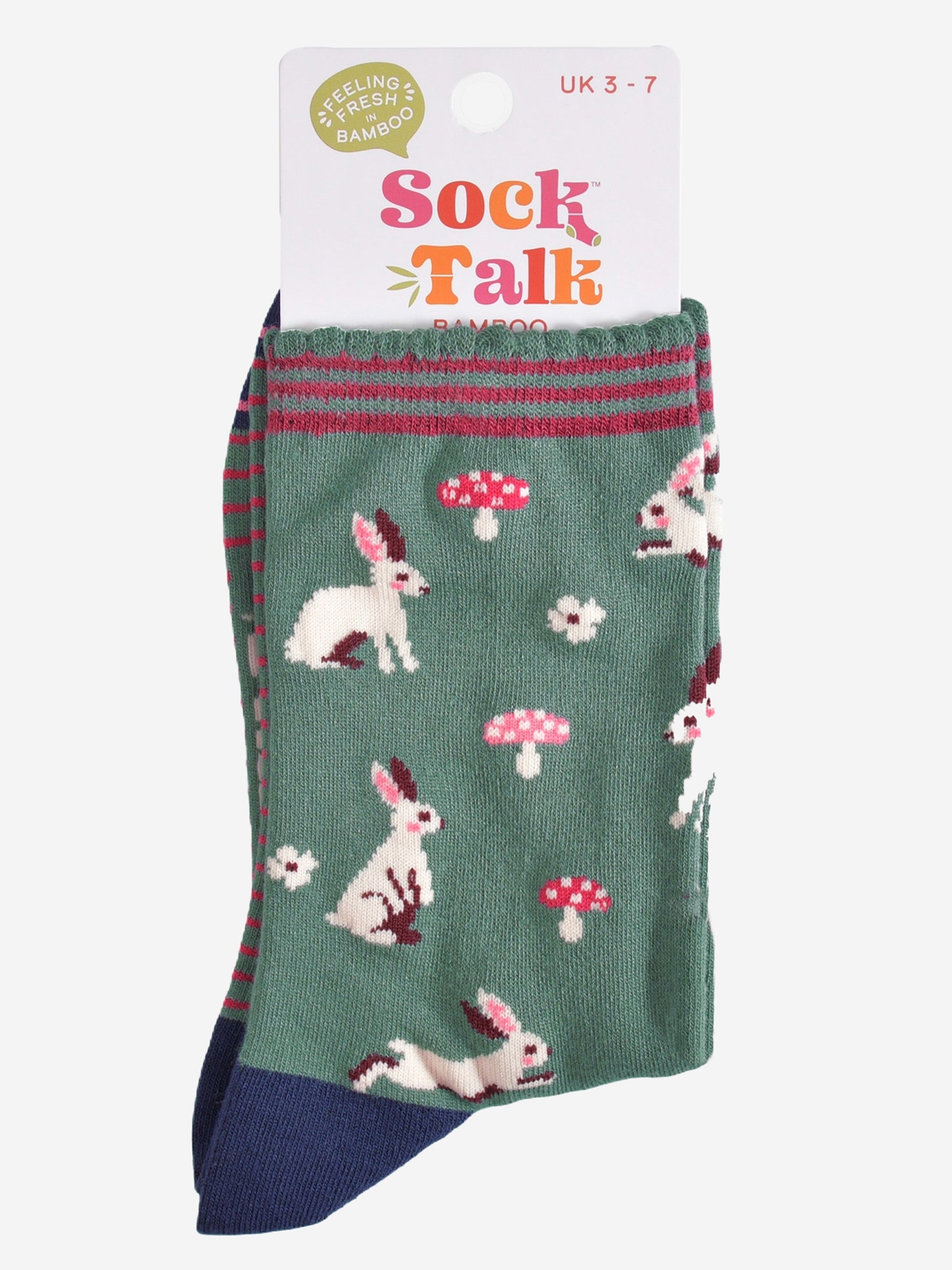 woodland rabbit bamboo socks in their sock talk packaging, these socks are a uk size 3-7
