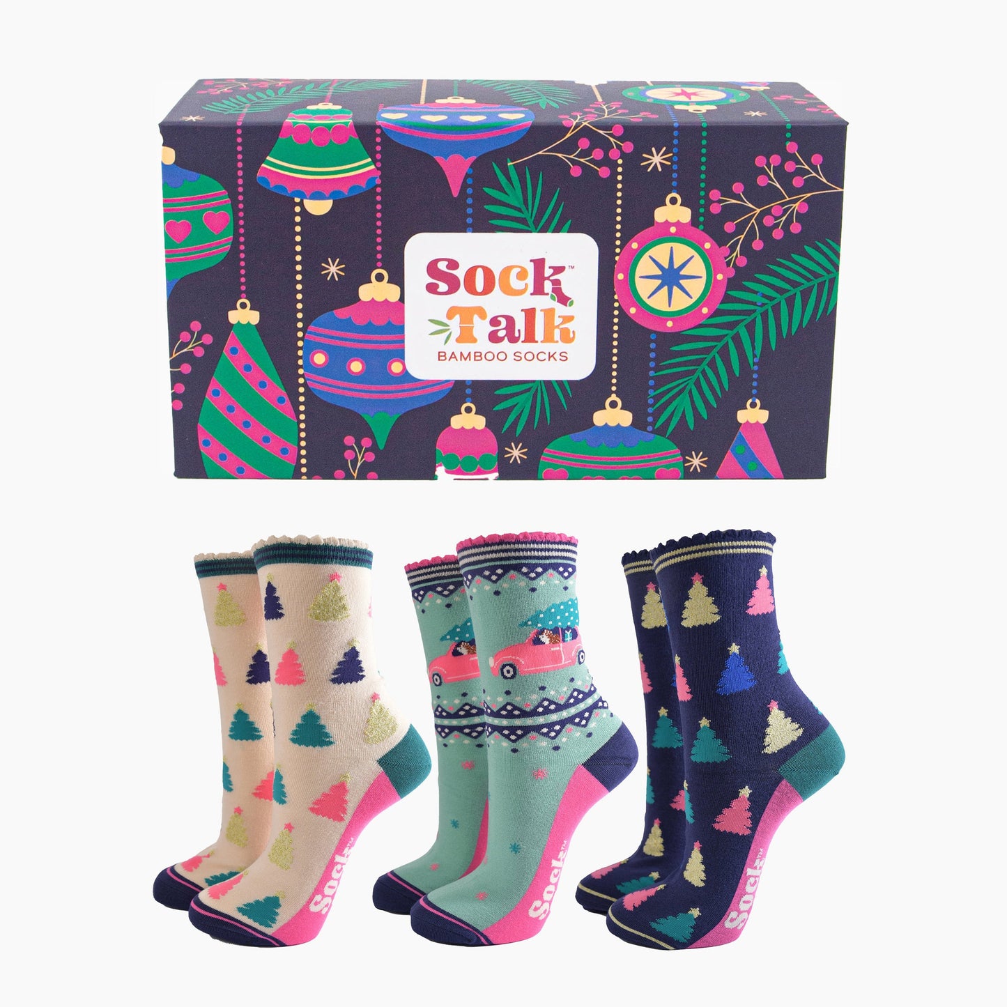 Womens Bamboo Sock Giftset - Navy Blue/Green, Christmas Driving