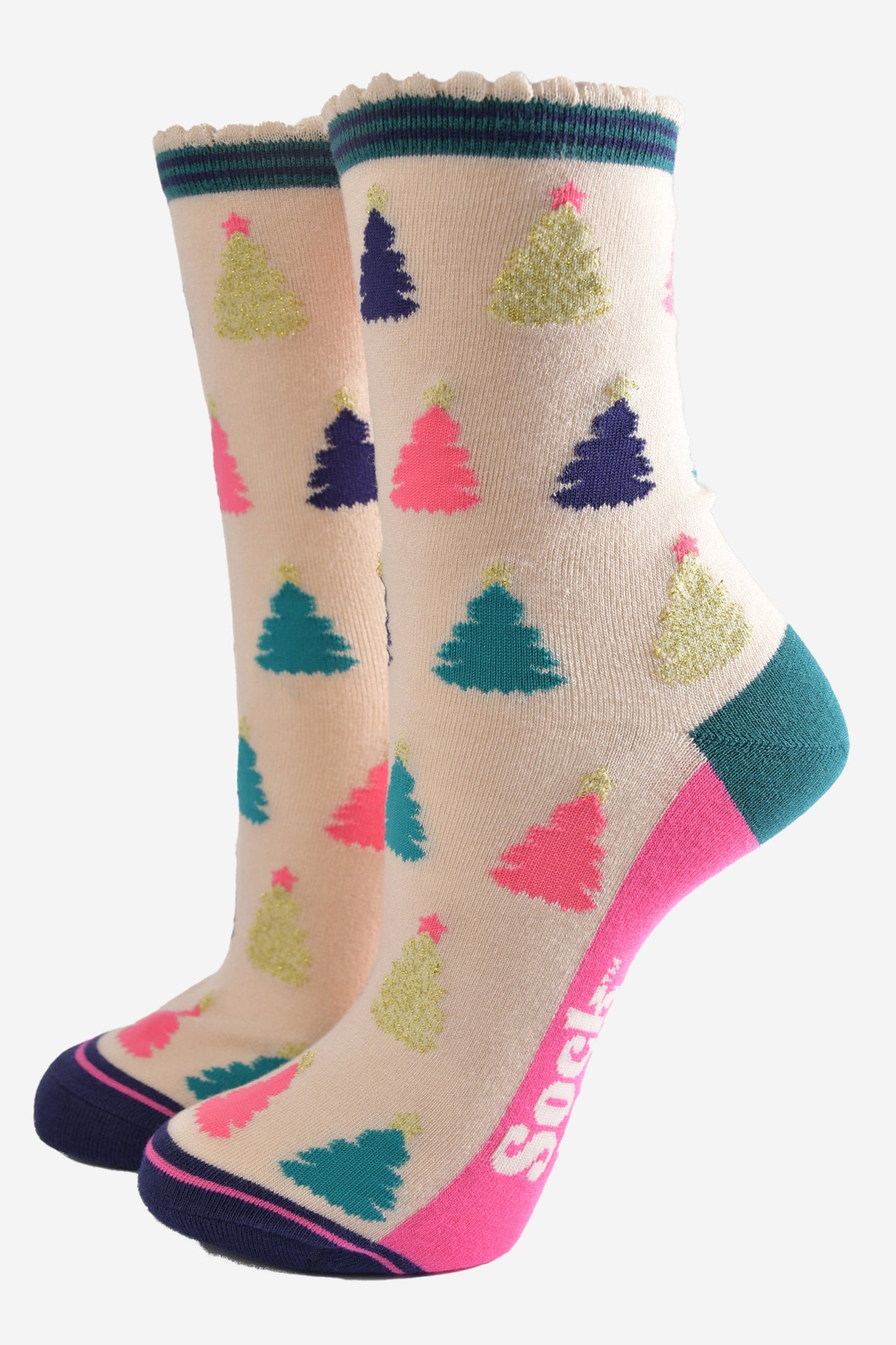 Womens Bamboo Sock Giftset - Navy Blue/Green, Christmas Driving