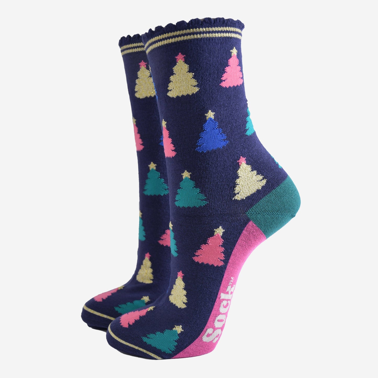 Womens Bamboo Sock Giftset - Navy Blue/Green, Christmas Driving